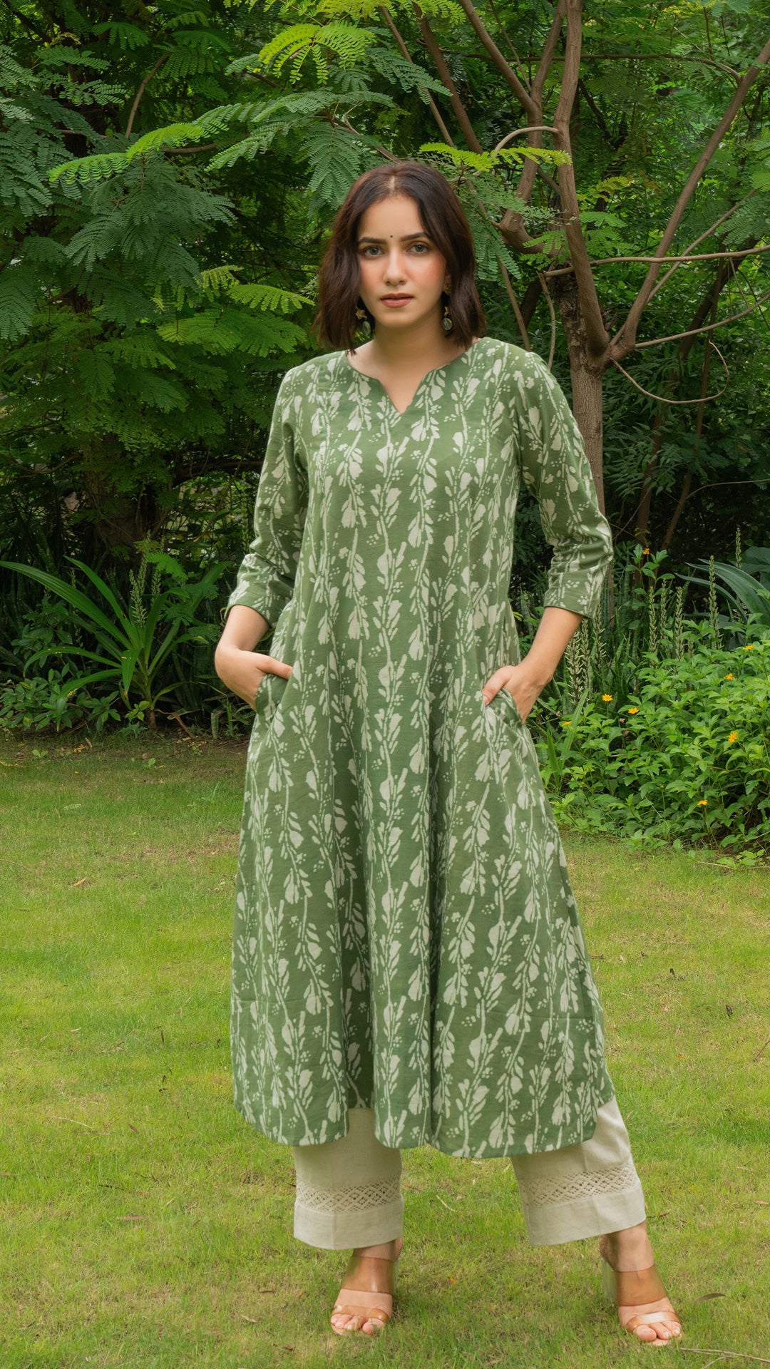 Naaz Dabu Hand Block Cotton Kurta - Green