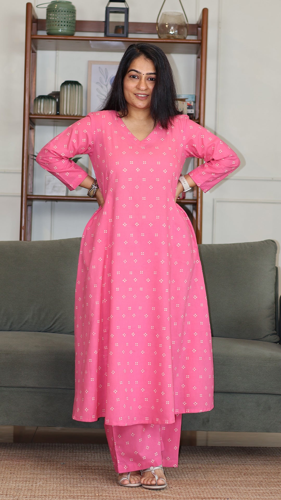 Adira Hand Block Cotton Kurta - Pink