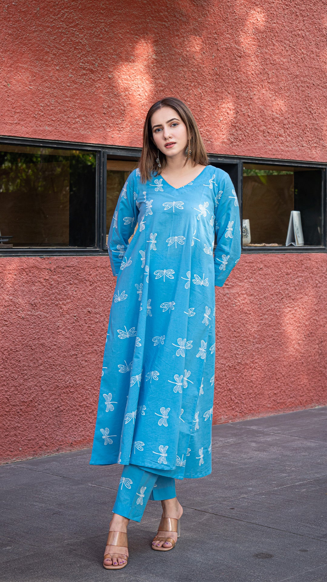 Keya Discharge Kali Cotton Kurta - Blue