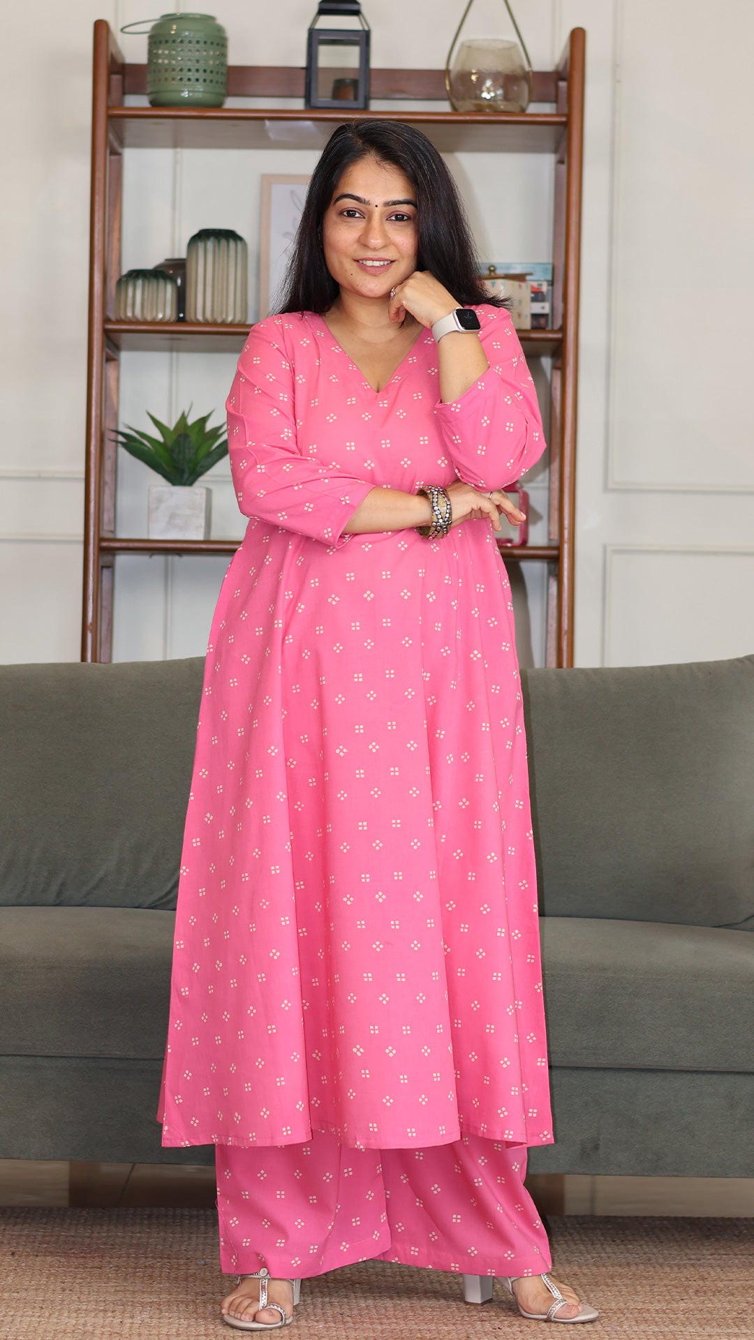 Adira Hand Block Cotton Kurta - Pink