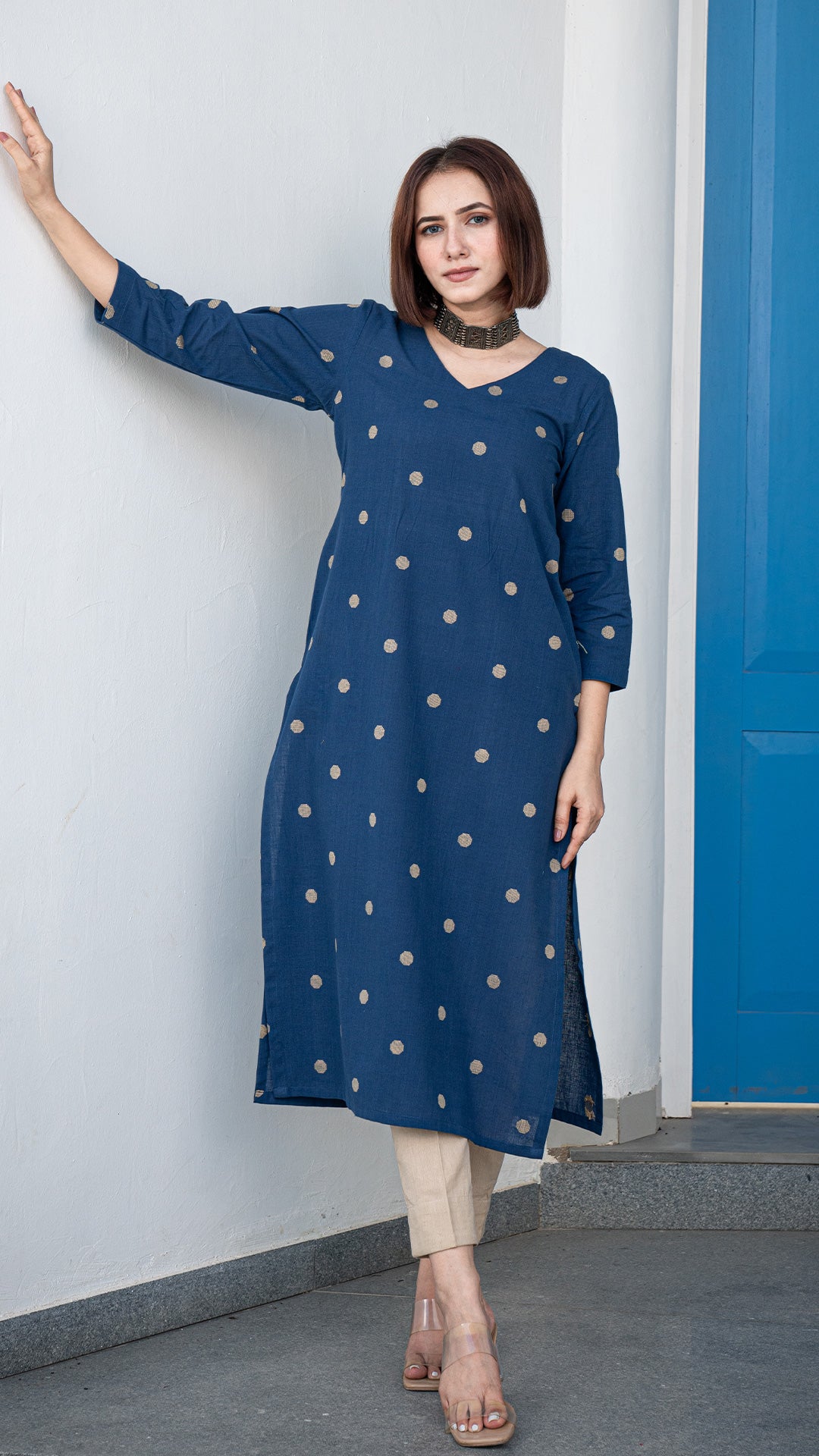 Zaira Hand Woven Cotton Kurta - Blue