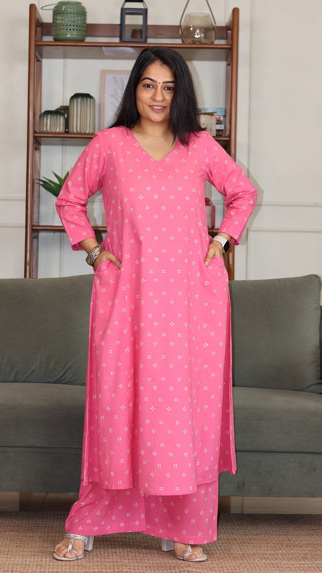 Adira Hand Block Cotton Kurta - Pink