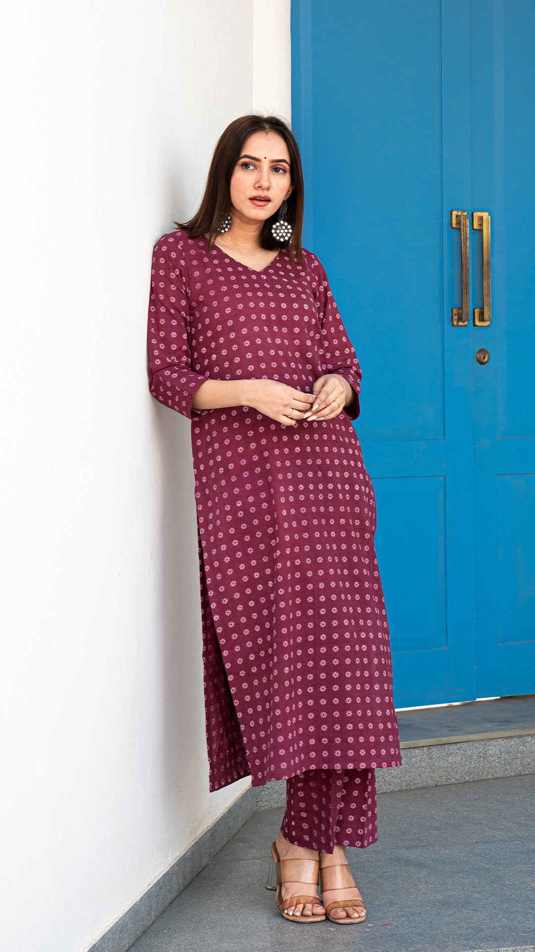 Yesha Dabu Hand Block Cotton Kurta - Wine