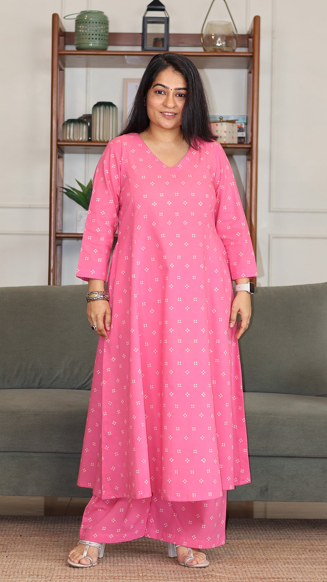 Adira Hand Block Cotton Kurta - Pink