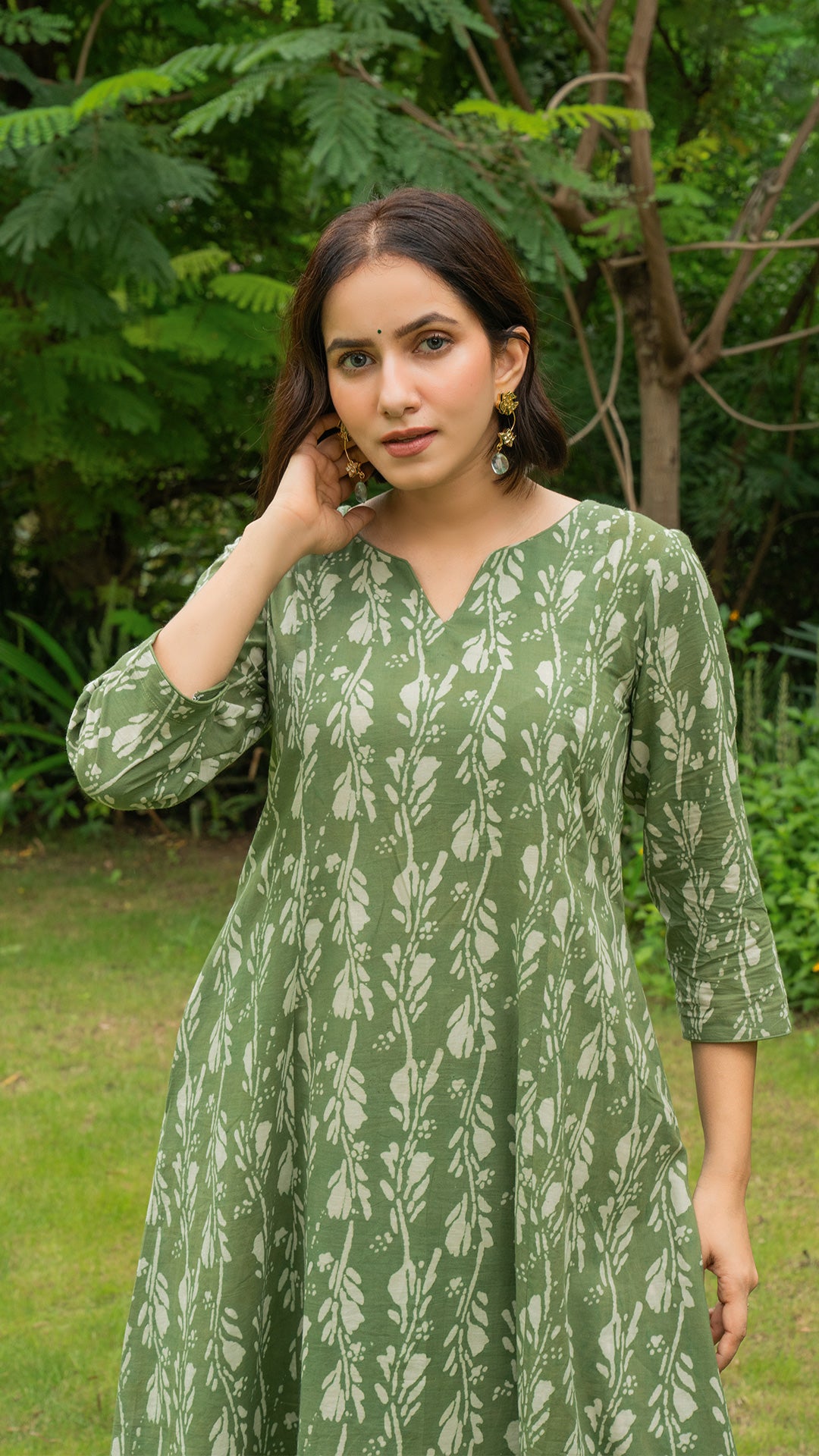 Naaz Dabu Hand Block Cotton Kurta - Green