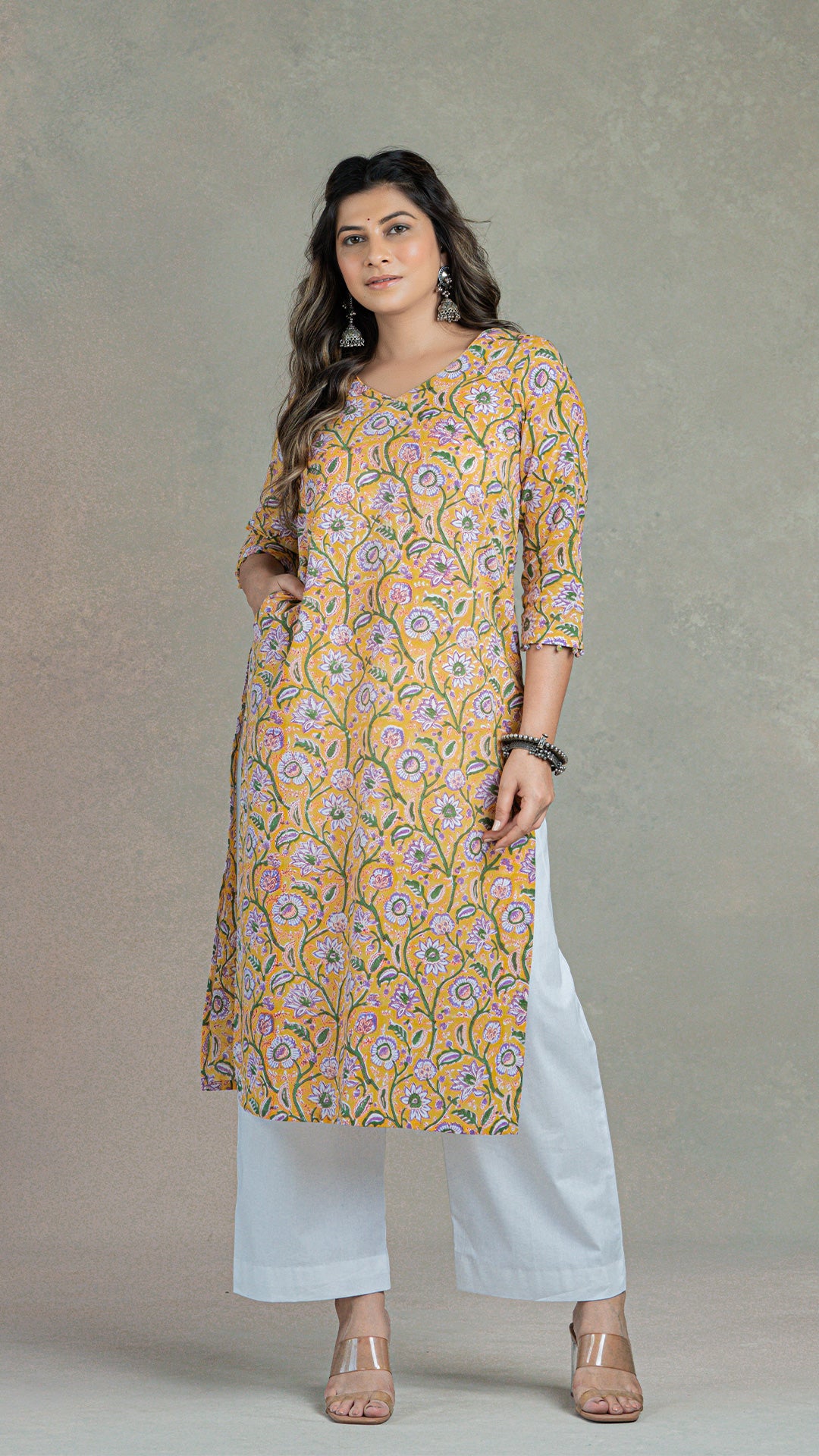 Amrit Sanganeri Hand Block Cotton Kurta - Yellow