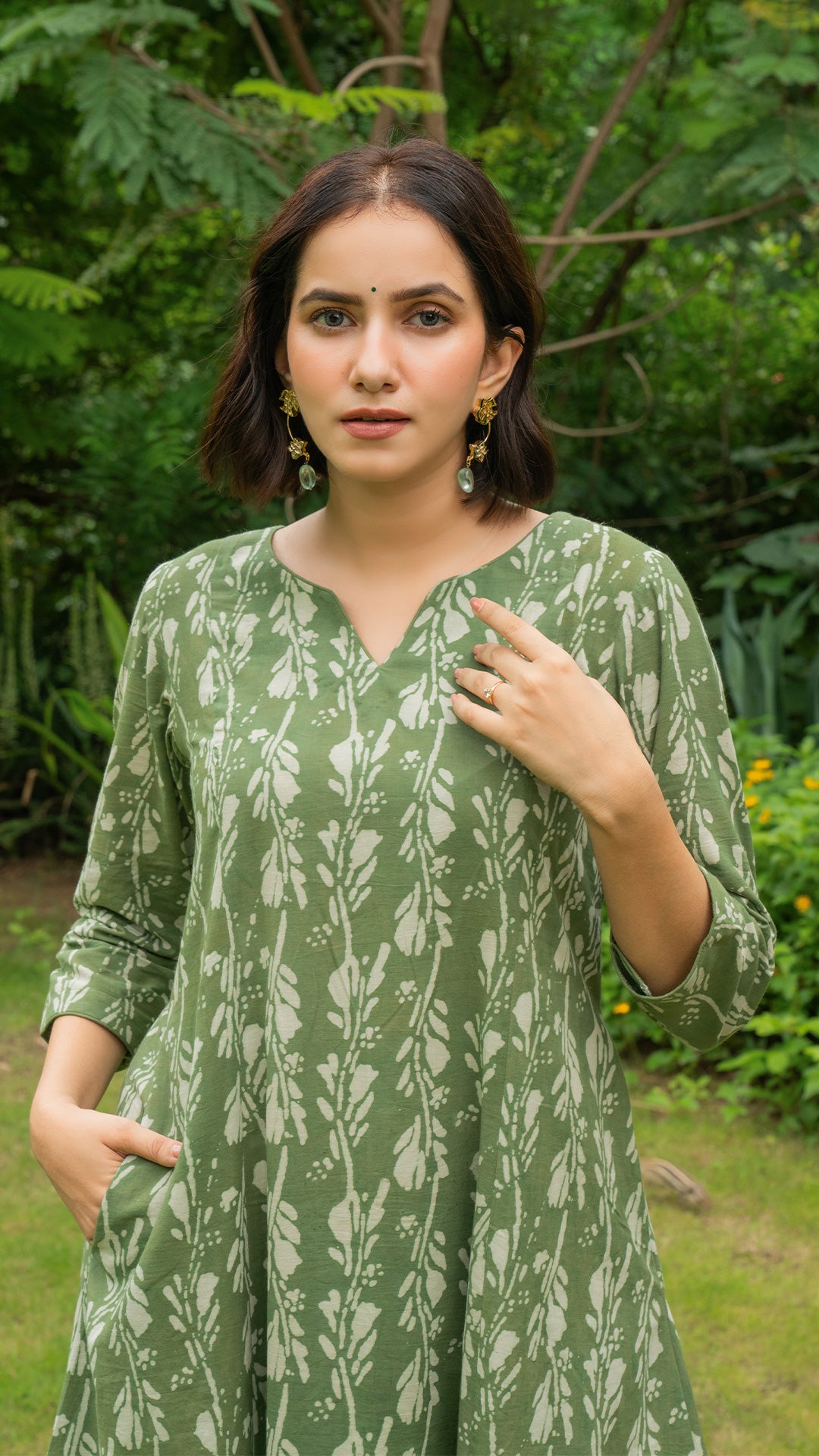 Naaz Dabu Hand Block Cotton Kurta - Green