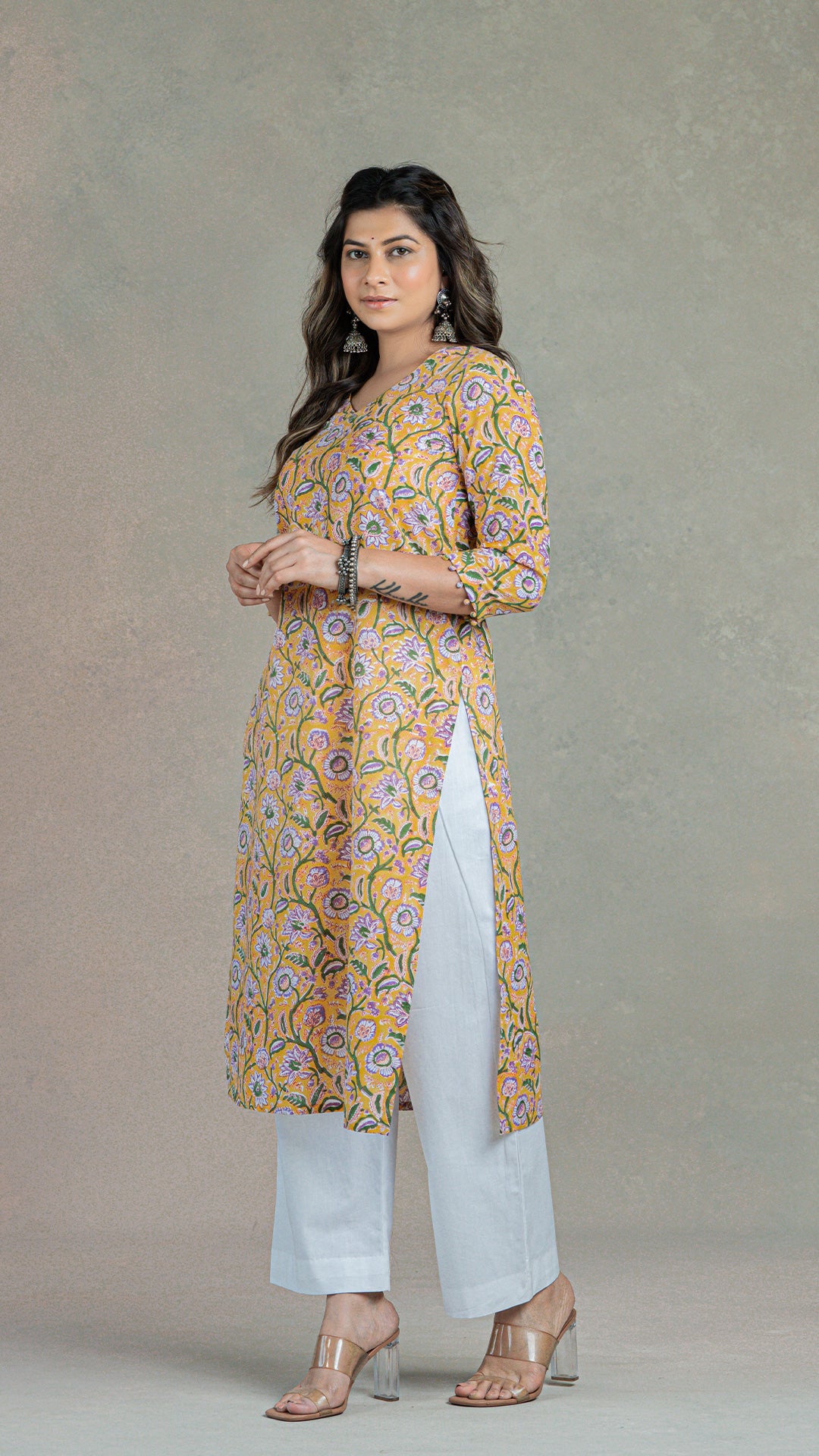 Amrit Sanganeri Hand Block Cotton Kurta - Yellow