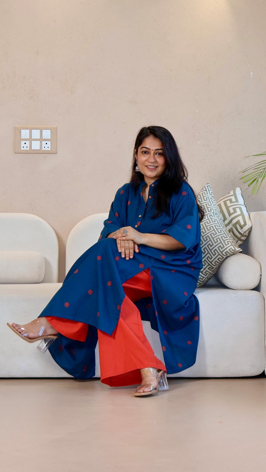 Blue Dots Motif Handwoven Cotton Kaftan Co-ord
