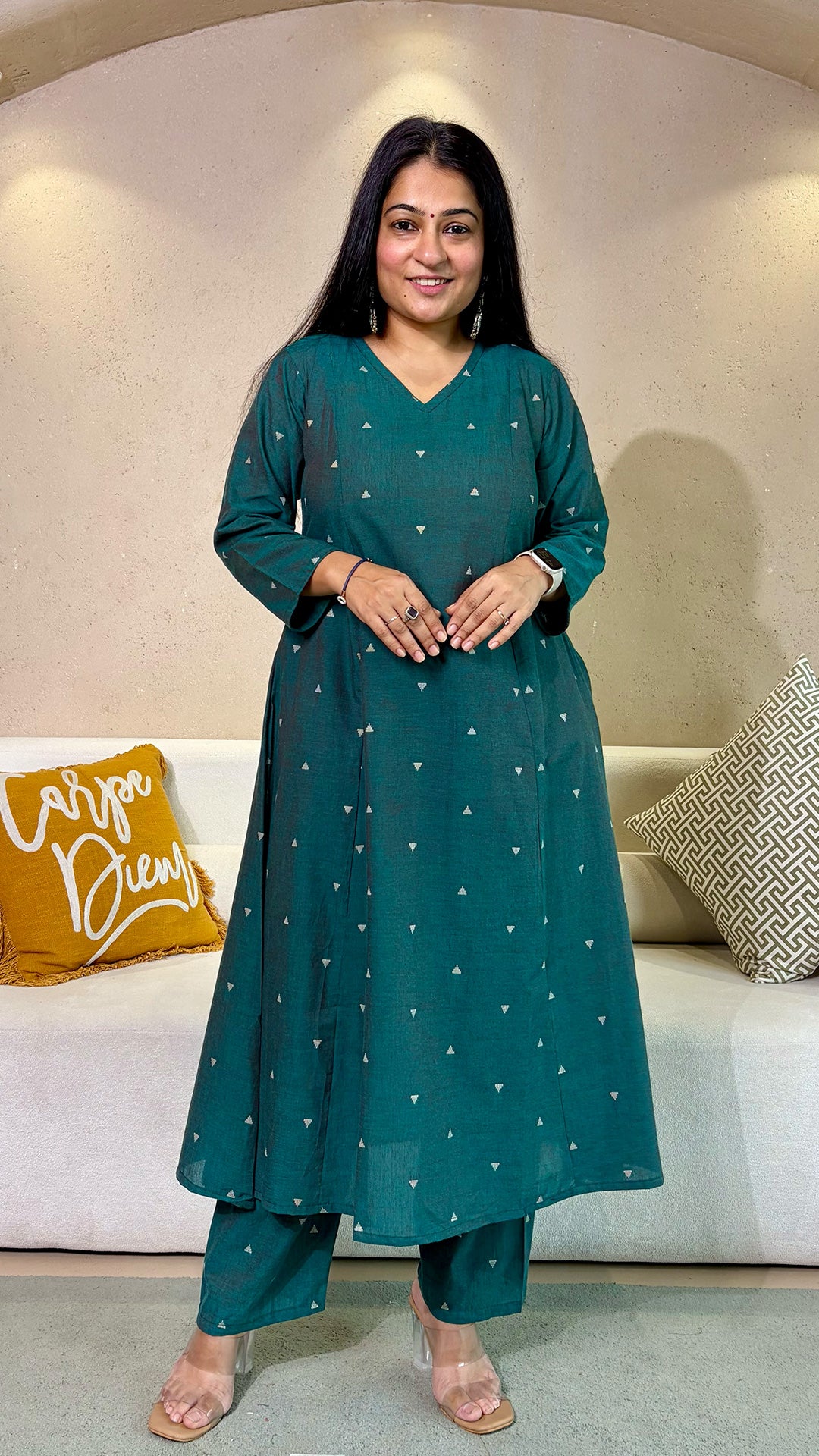 Saloni Green Hand Woven Kali Cotton Kurta