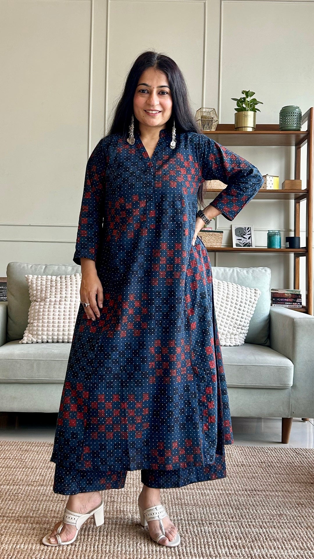Sayeli Ajrakh Handblock Kali Kurta - Indigo