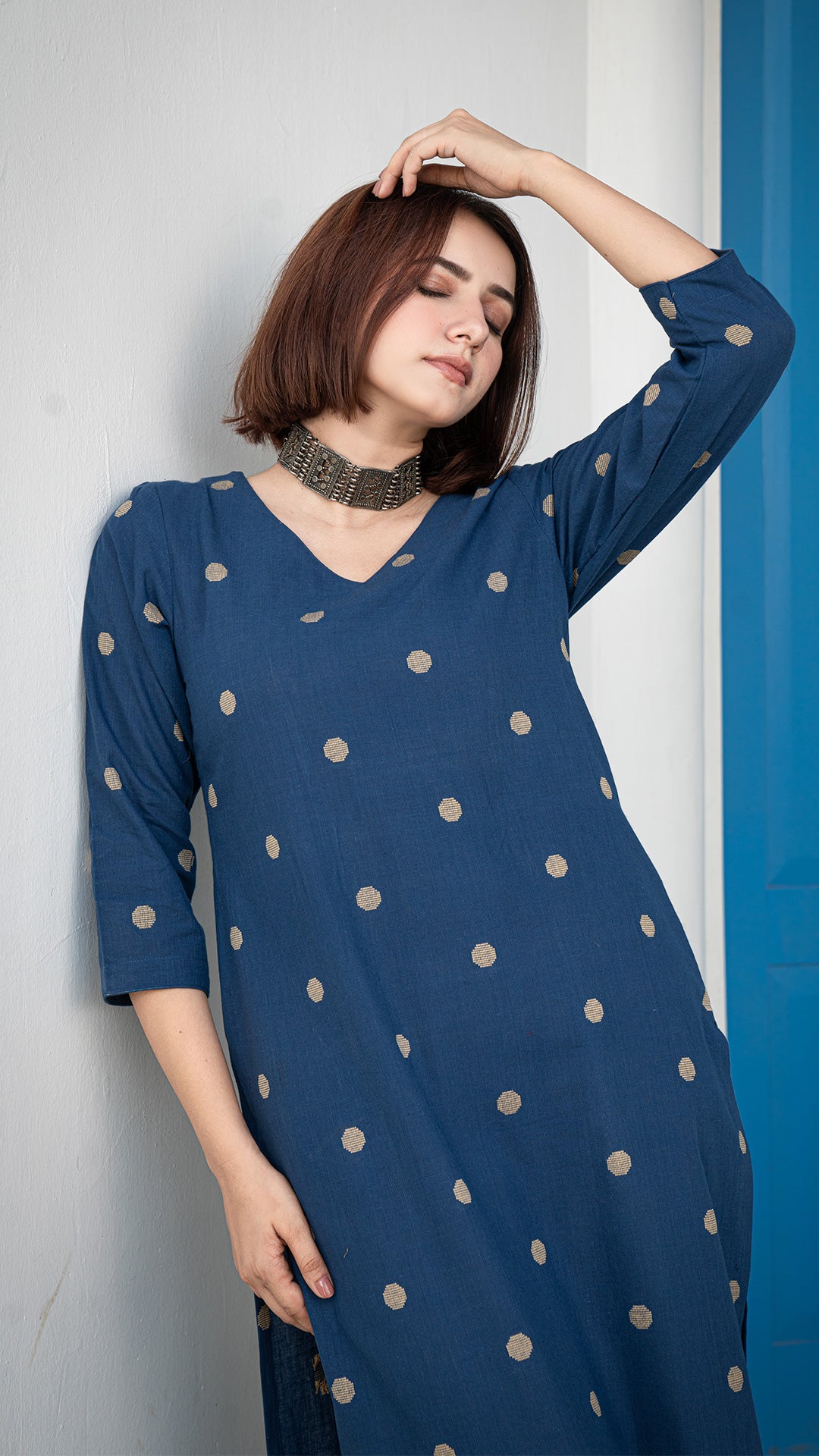 Zaira Hand Woven Cotton Kurta - Blue