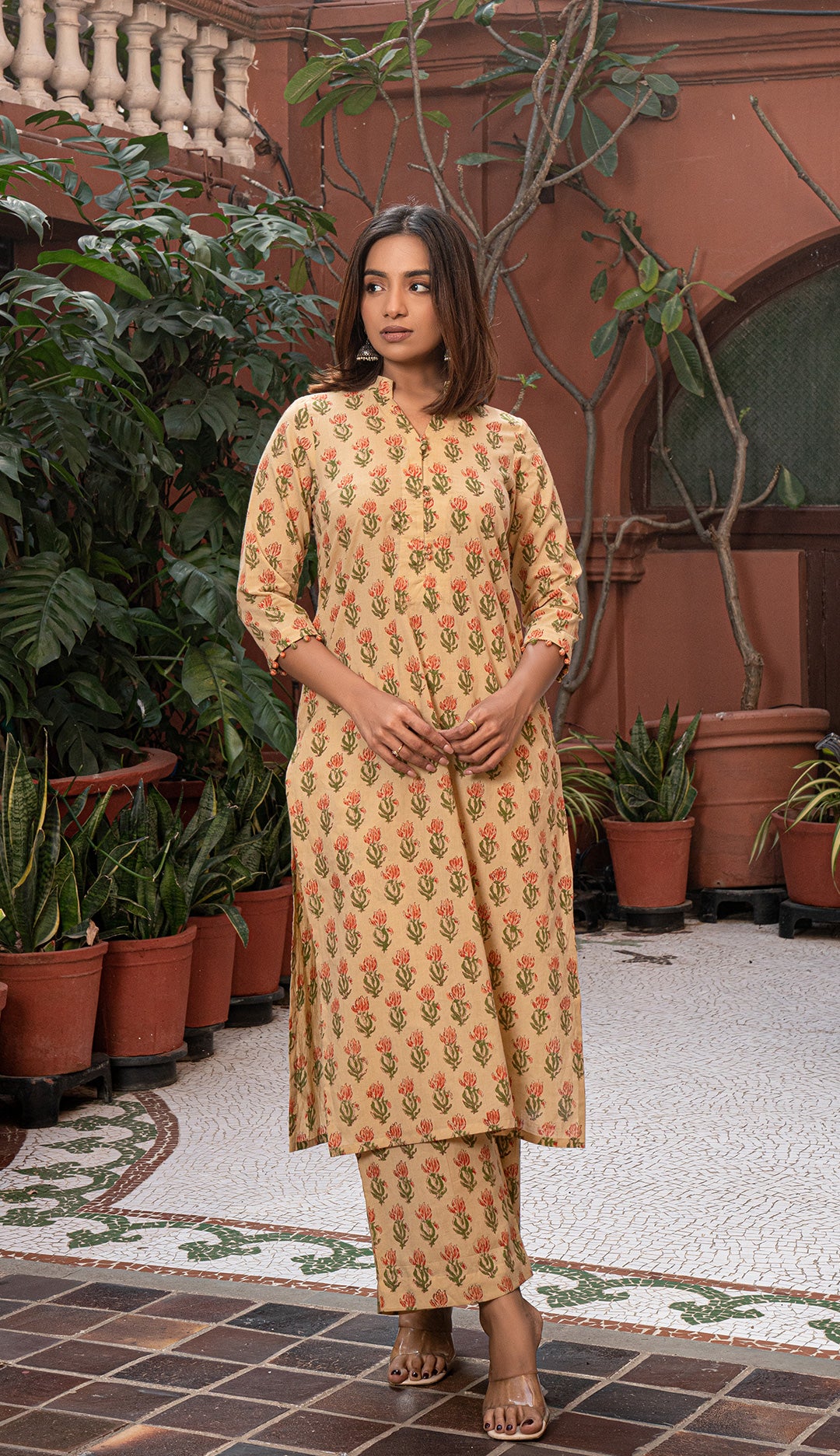 Gauhar Sanganeri Hand Block Cotton Kurta - Beige