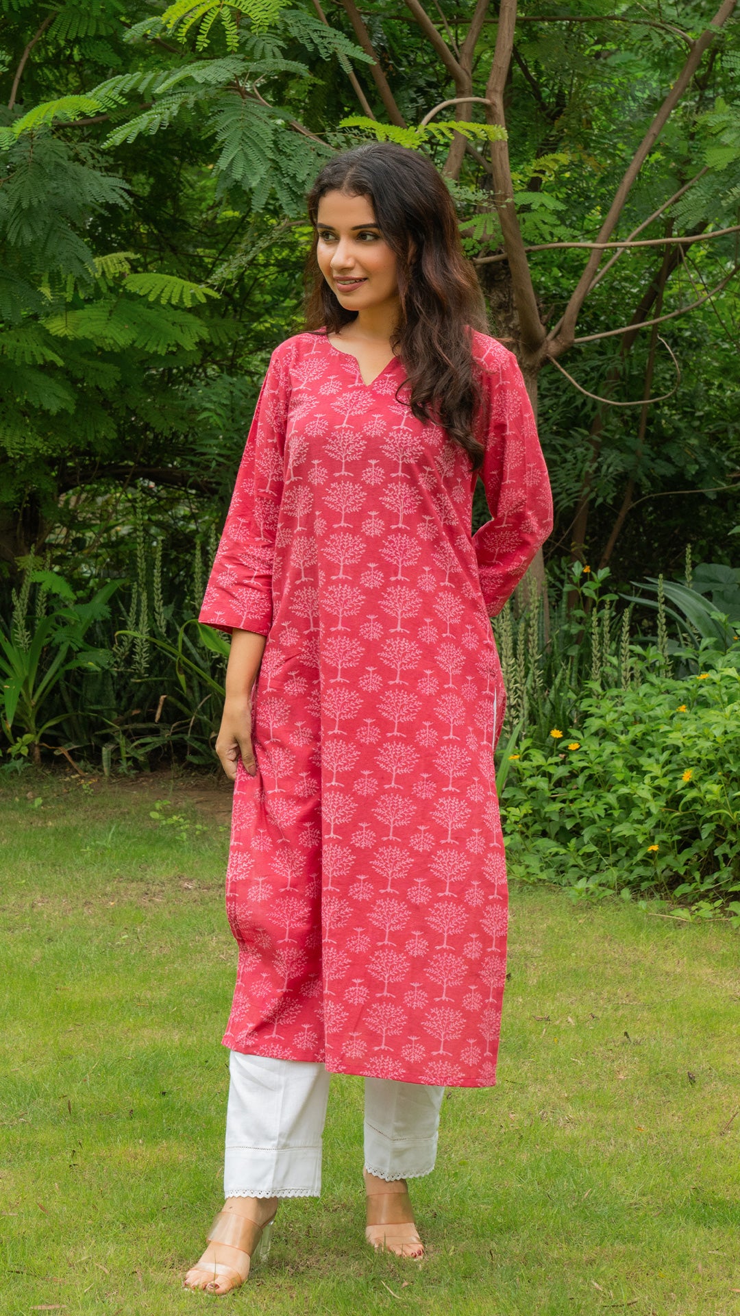 Viha Dabu Hand Block Cotton Kurta - Pink