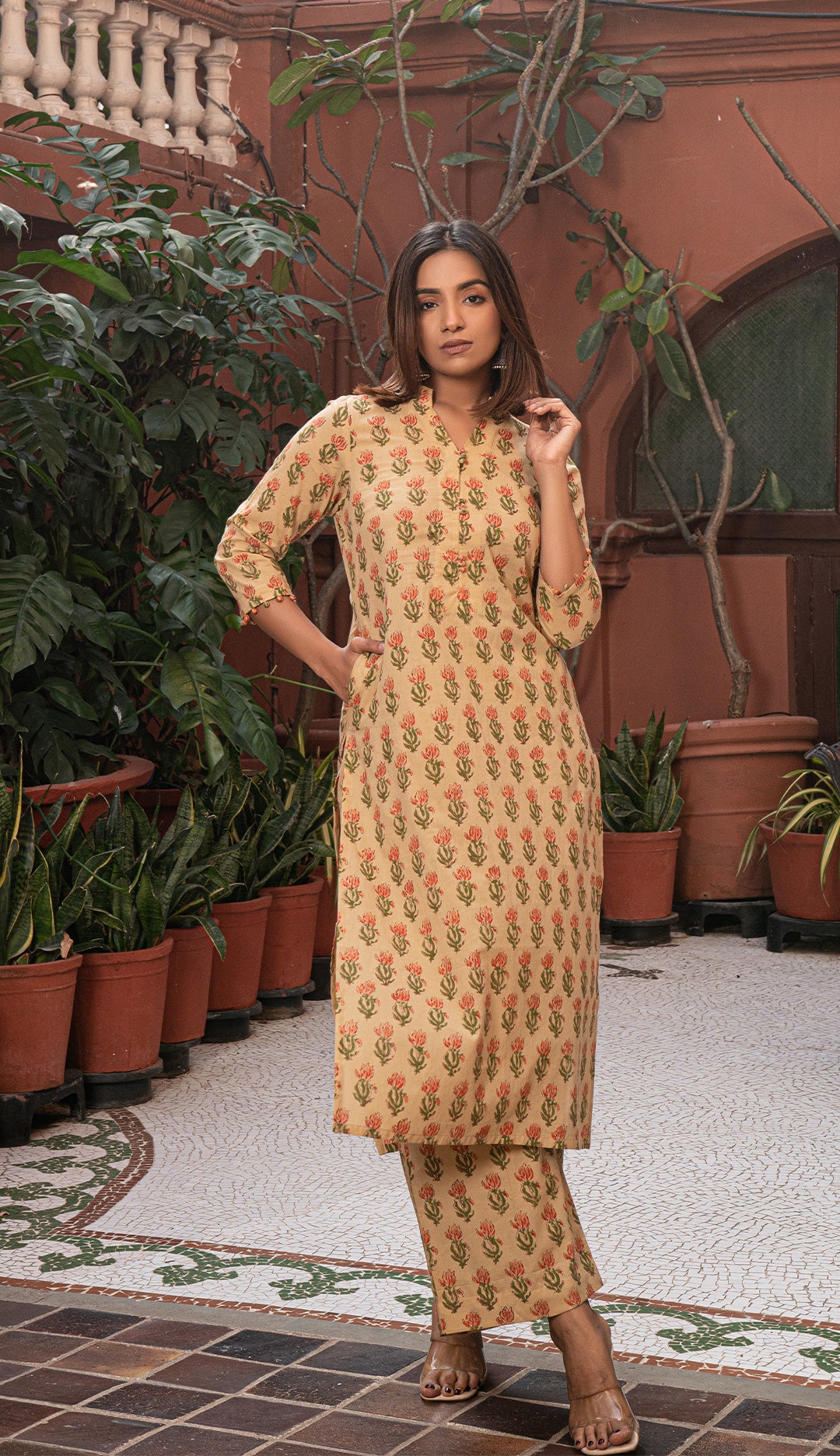 Gauhar Sanganeri Hand Block Cotton Kurta - Beige