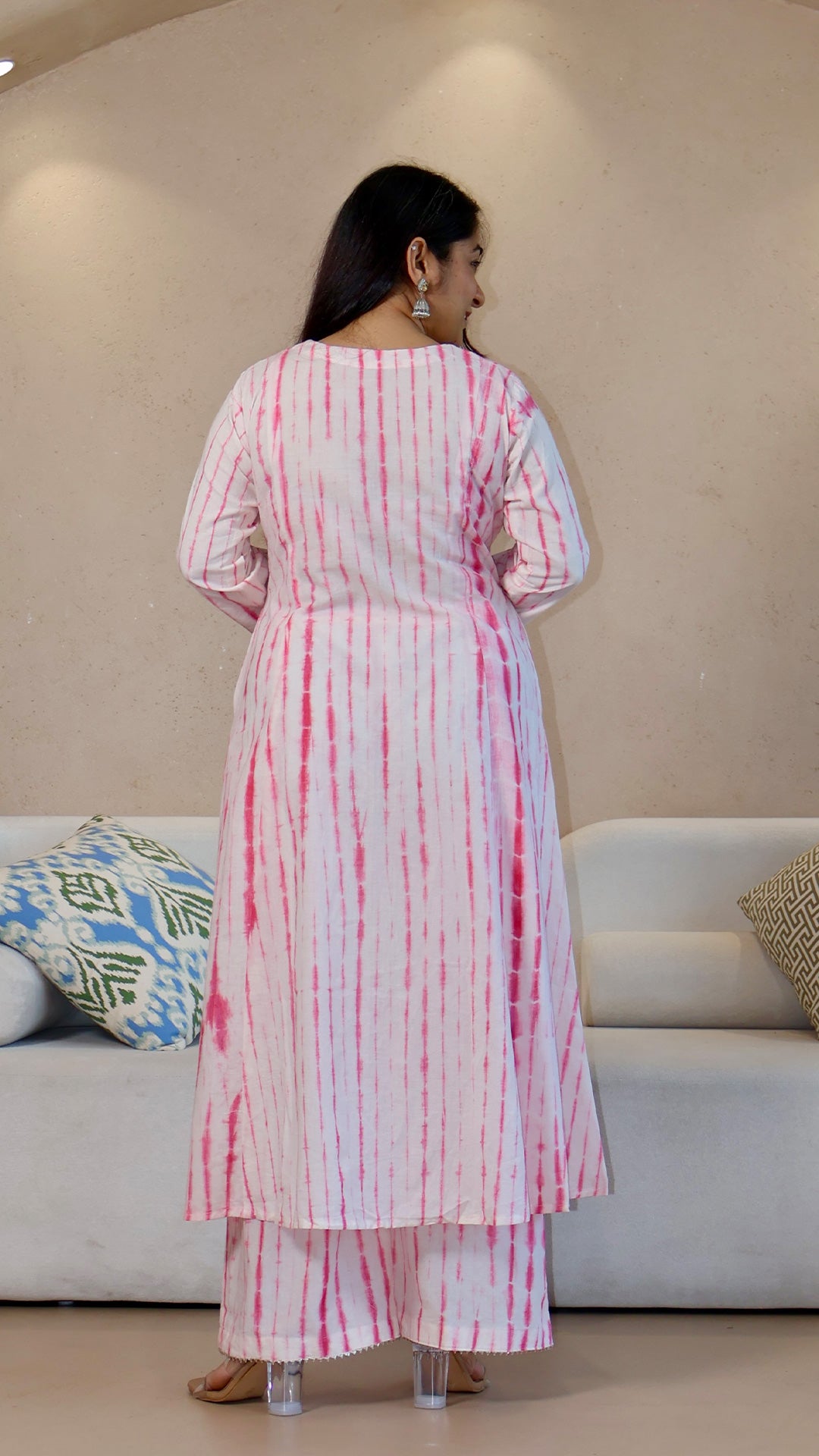 Pink/White Shibori Cotton Kurta Set