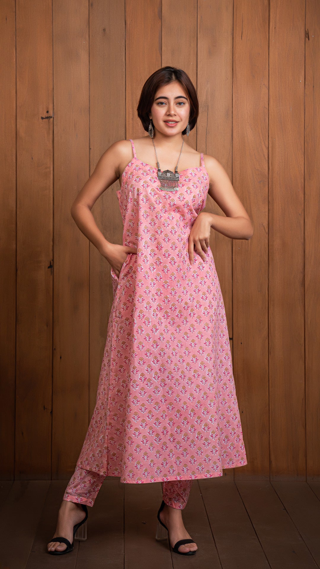 Prisha Sanganeri Hand Block Cotton Kurta - Peach