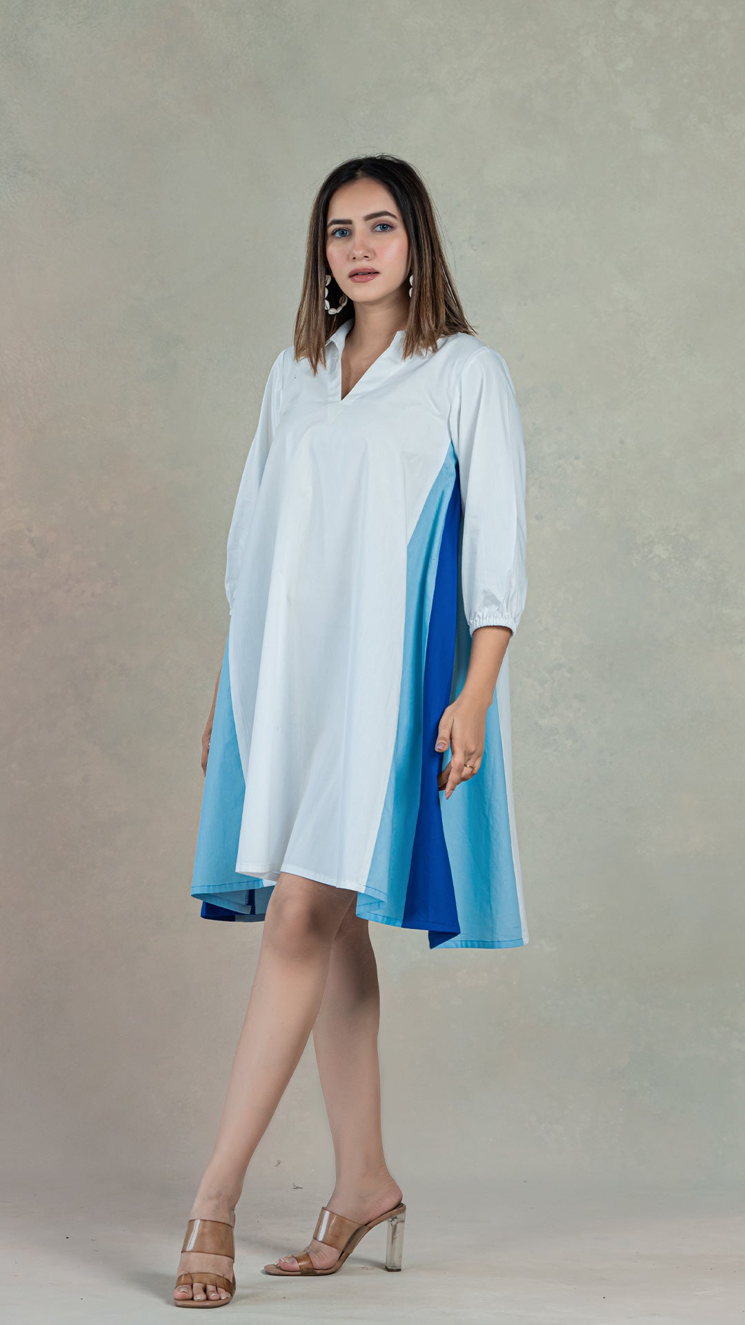 White-Blue Skater Dress In Organic Cotton