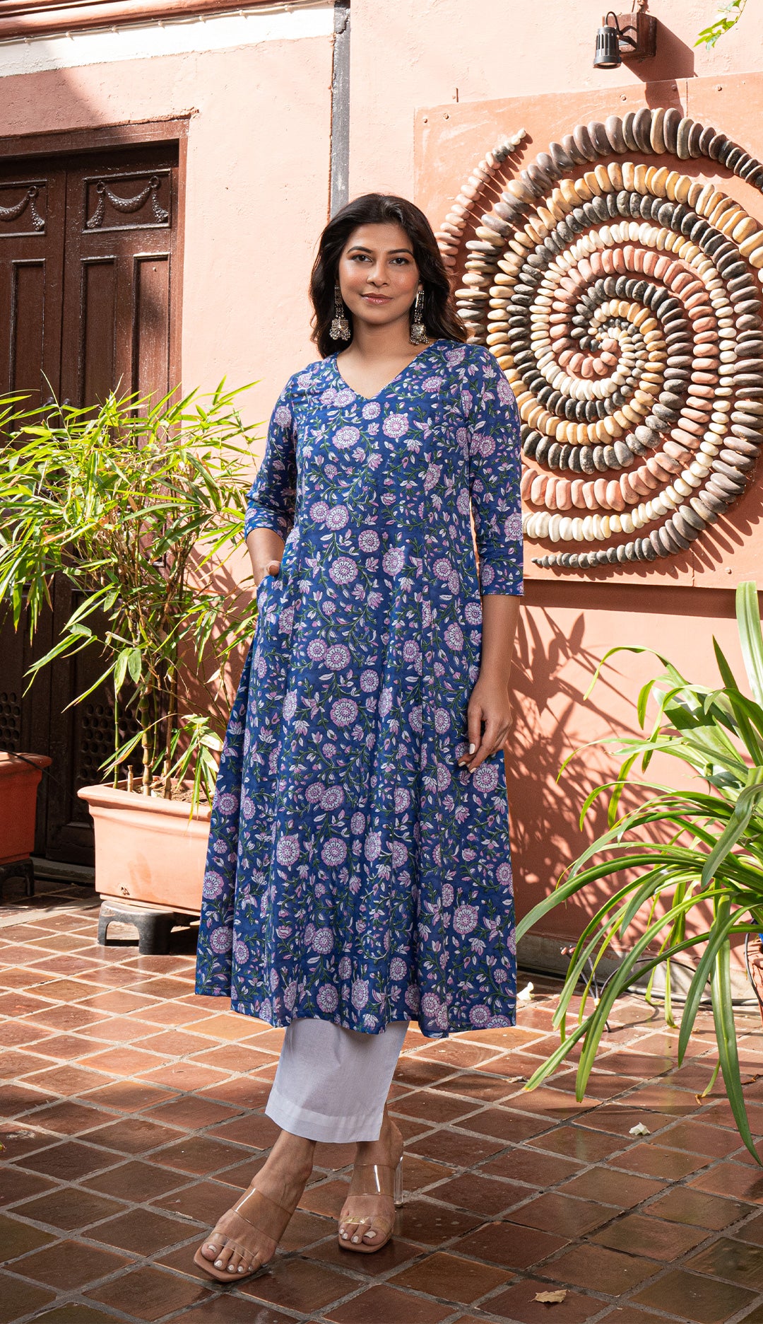 Bagh Sanganeri Kali Cotton Kurta - Blue