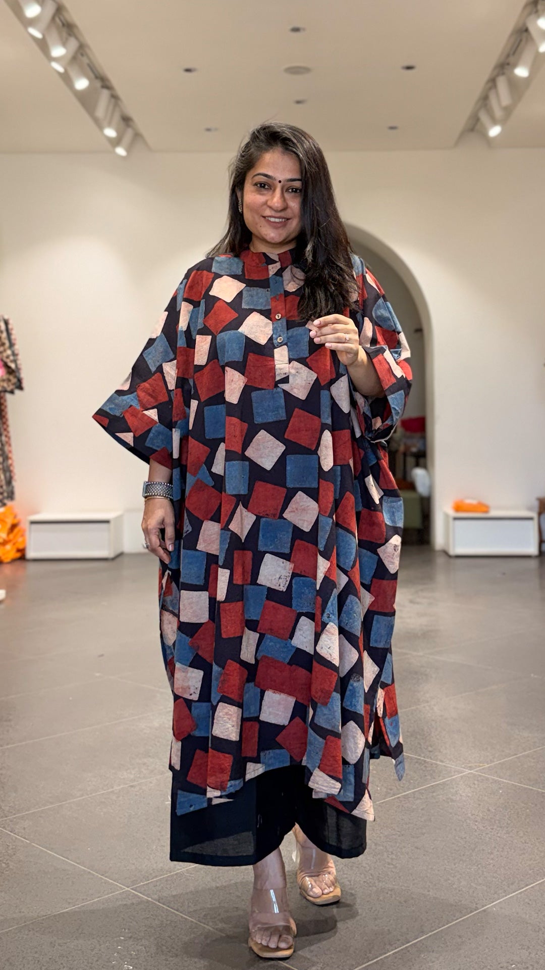 August Ajrakh Cotton Kaftan Co-ord - Black