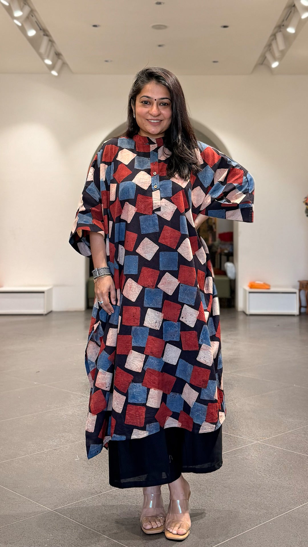 August Ajrakh Cotton Kaftan Co-ord - Black