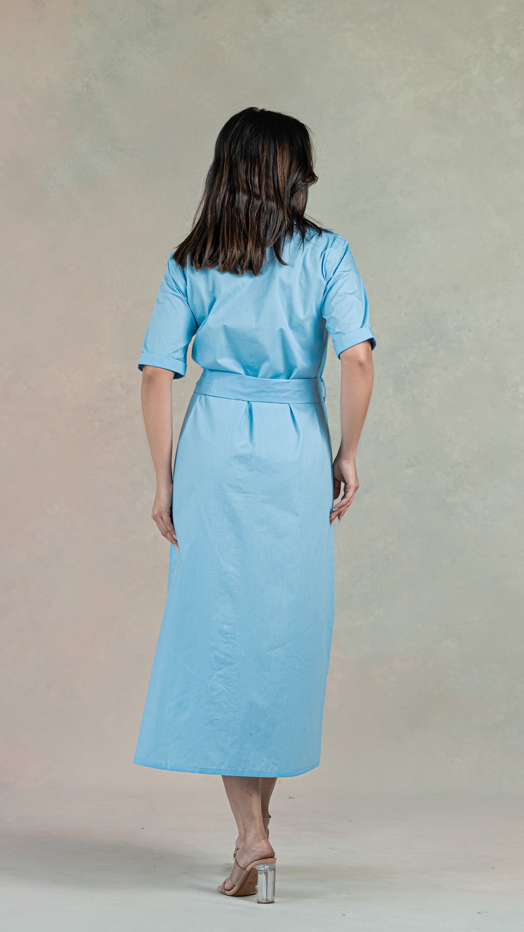 Light Blue Shirt Dress With Belt In Organic Cotton