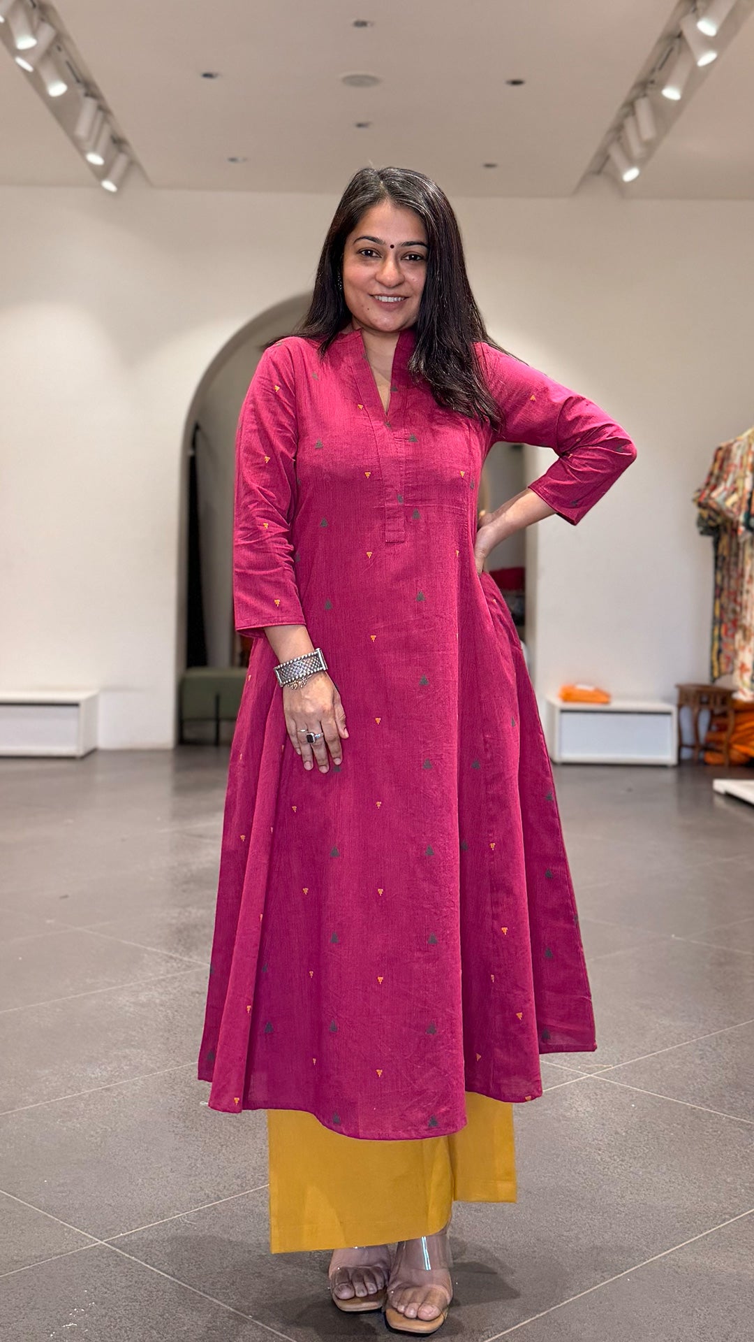 Mrunal Handwoven Cotton Kurta- Rani Pink