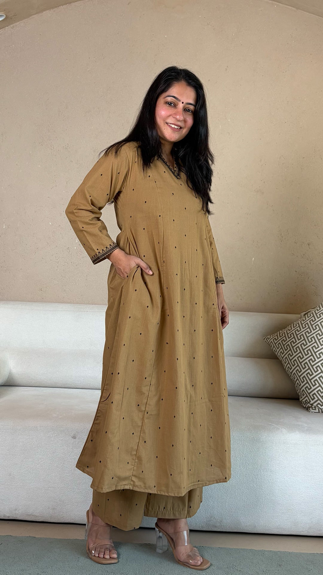 Raahi Hand Woven Cotton Kurta - Sand