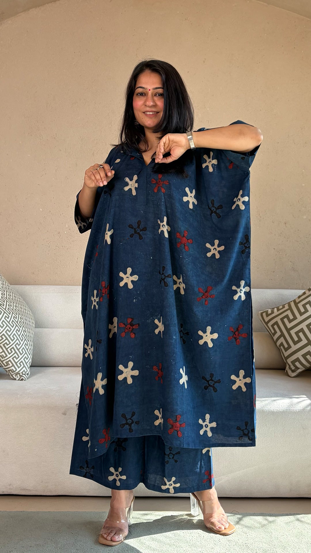 Mirah Ajrakh kaftan co-ord In Cotton - Indigo