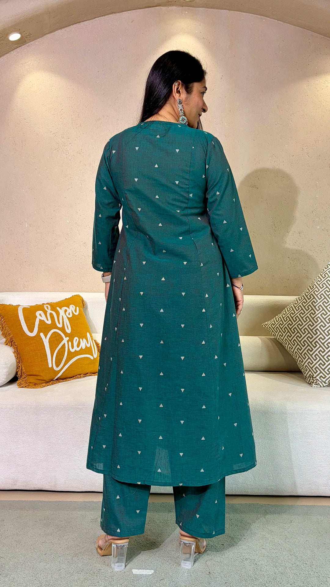 Saloni Green Hand Woven Kali Cotton Kurta