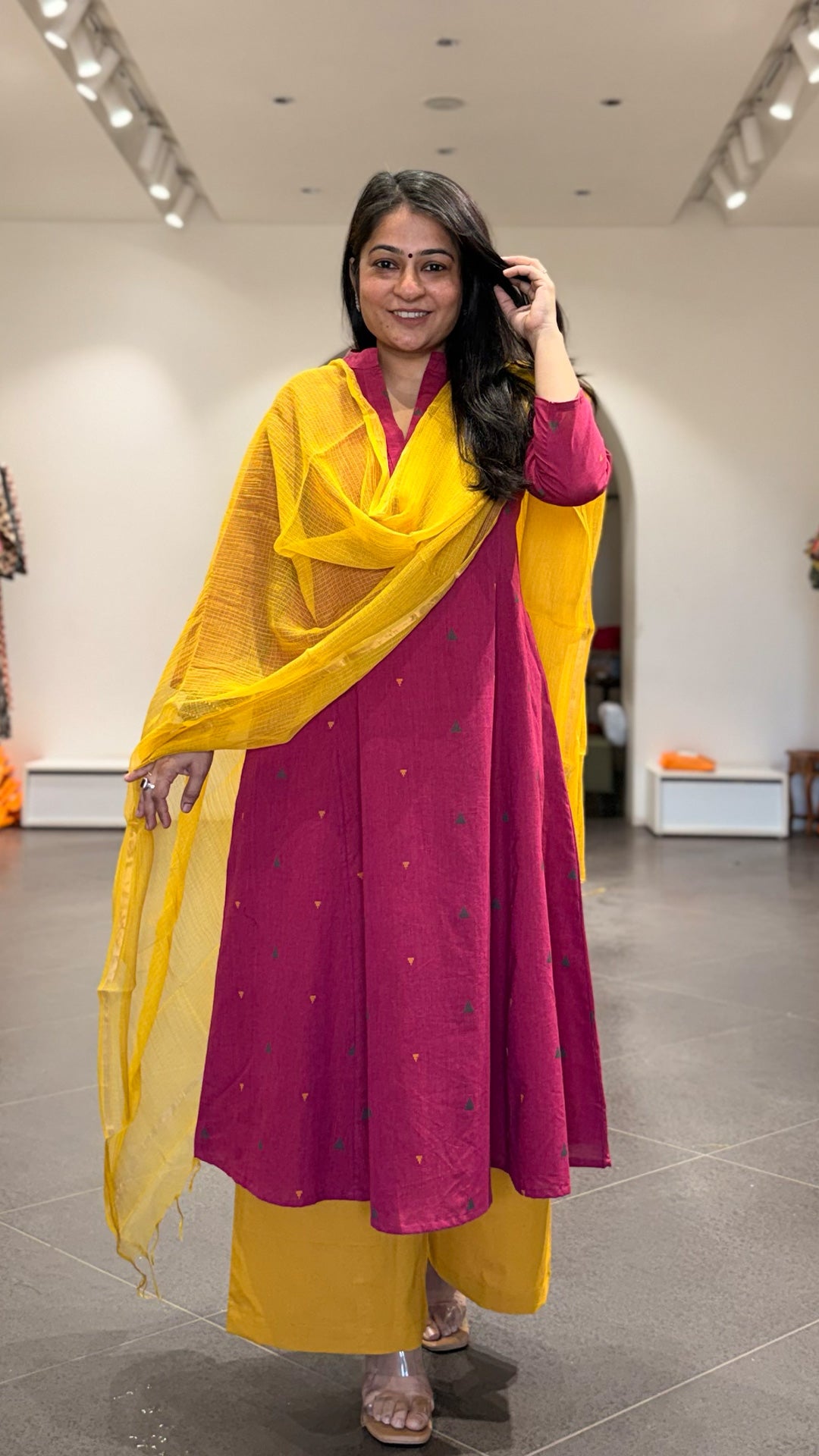 Mrunal Handwoven Cotton Kurta- Rani Pink