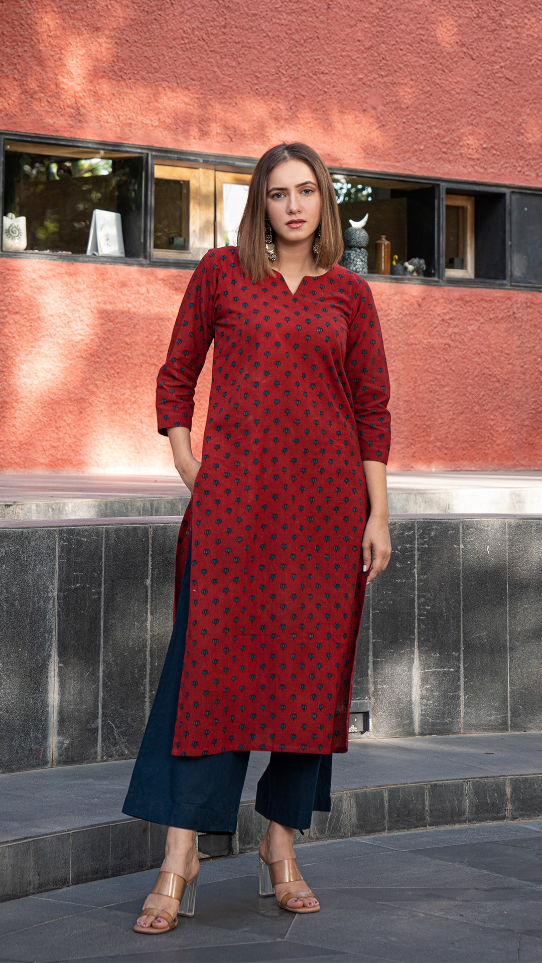 Amiya Red Lotus Ajrakh Natural Dyed Cotton Kurta