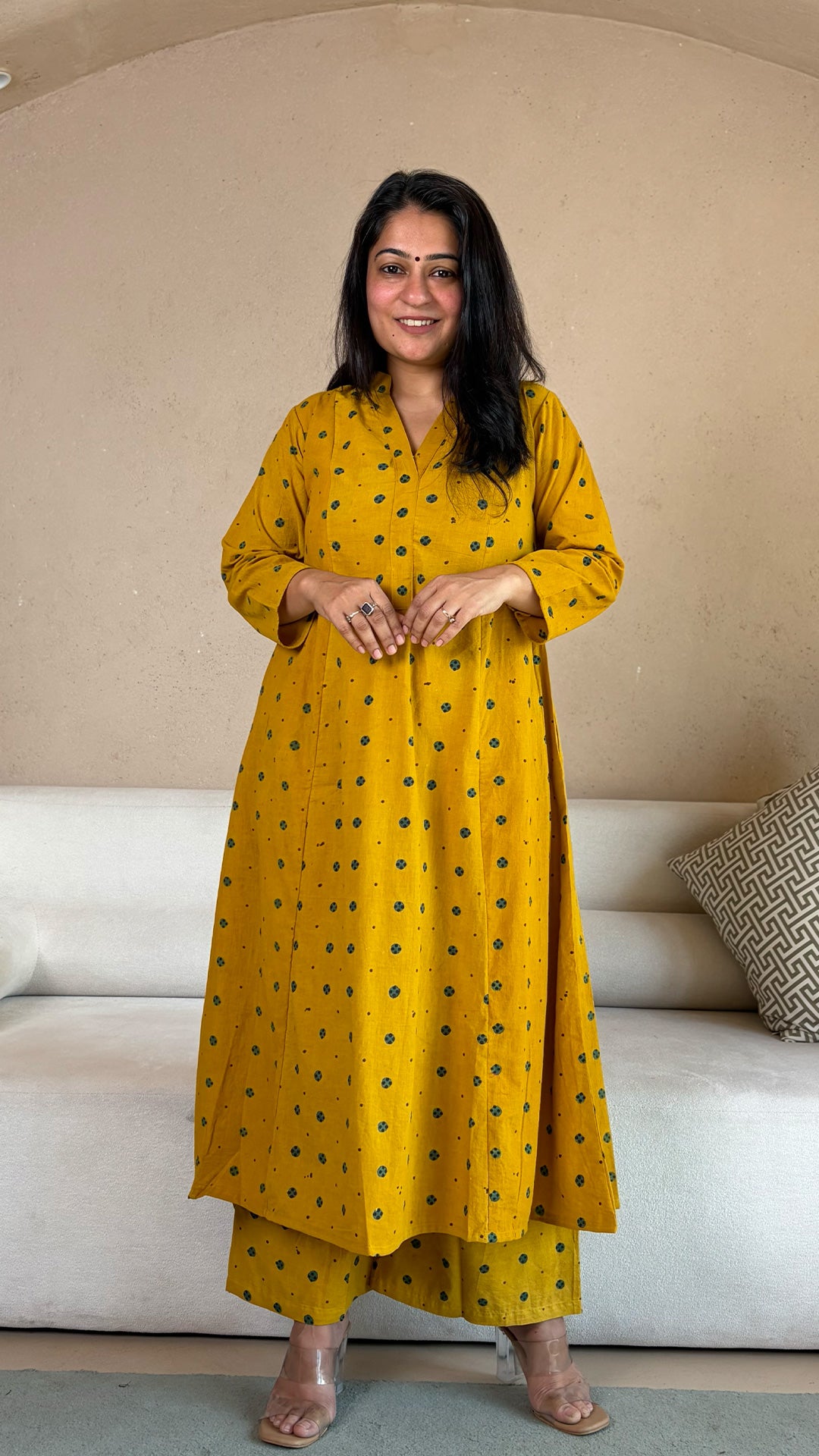 Aditi Ajrakh Kali Kurta In Cotton - Yellow
