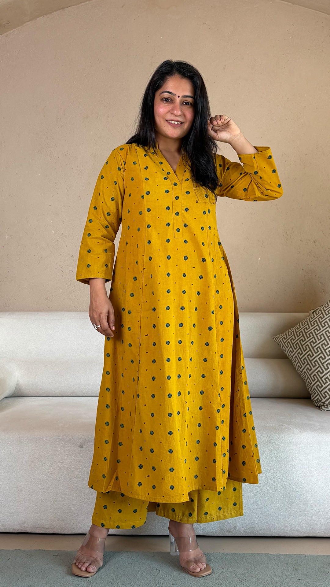 Aditi Ajrakh Kali Kurta In Cotton - Yellow