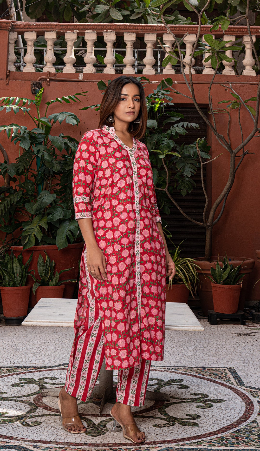 Nusrat Sanganeri Hand Block Cotton Kurta - Red