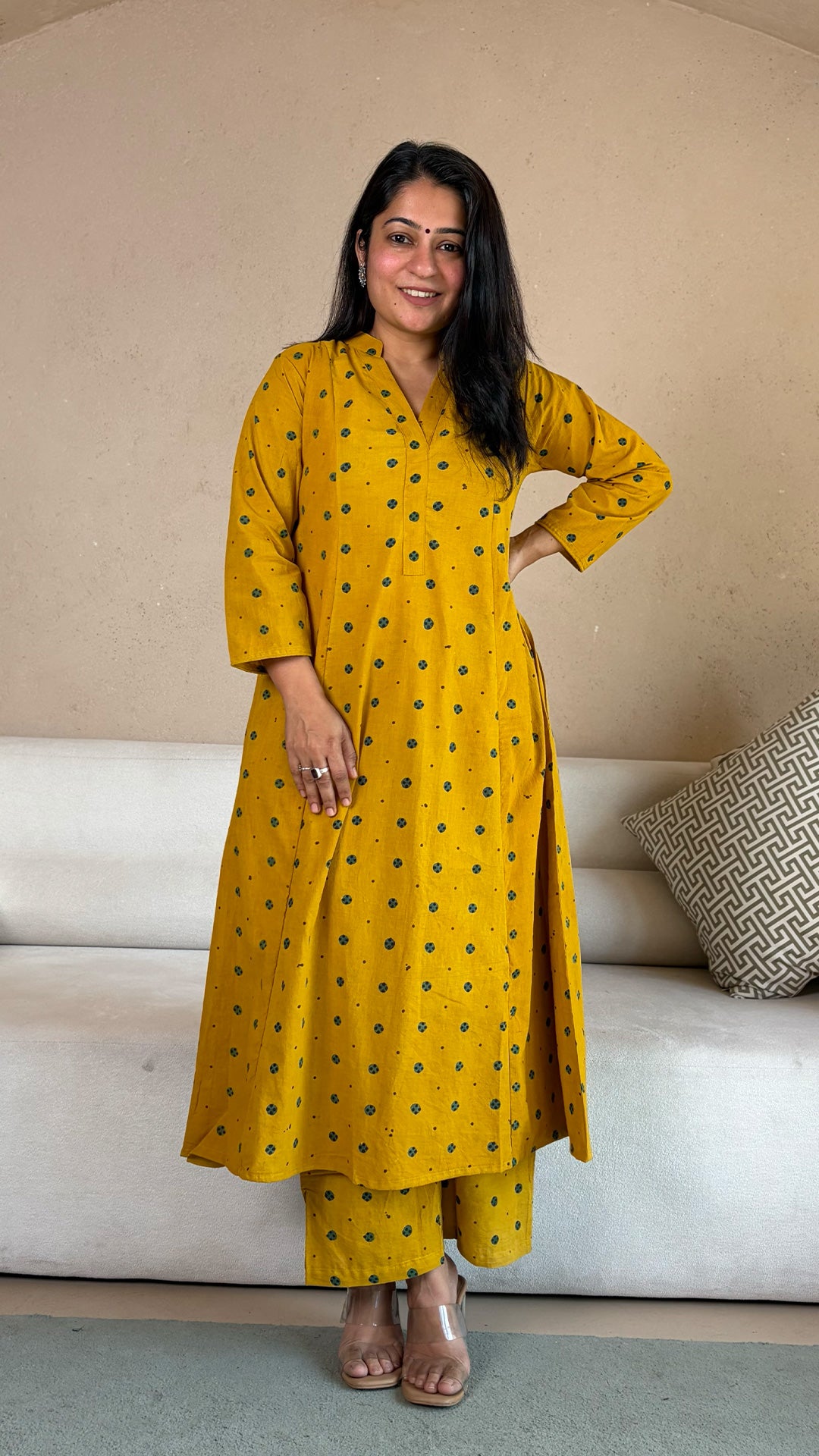 Aditi Ajrakh Kali Kurta In Cotton - Yellow
