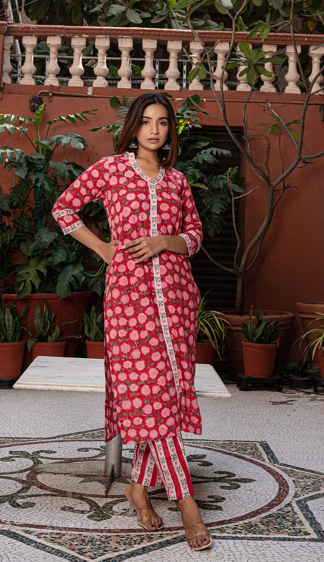 Nusrat Sanganeri Hand Block Cotton Kurta - Red