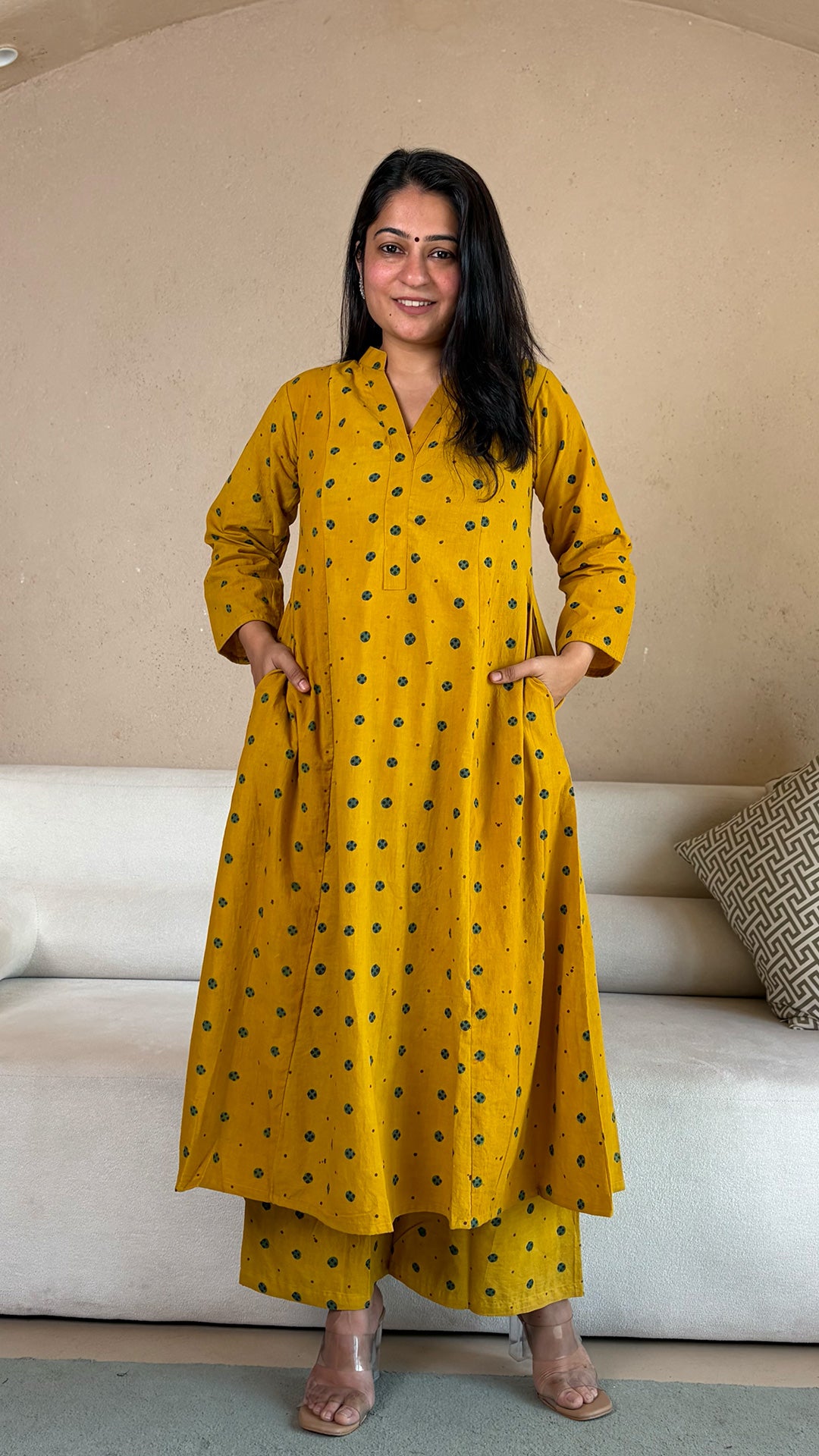 Aditi Ajrakh Kali Kurta In Cotton - Yellow