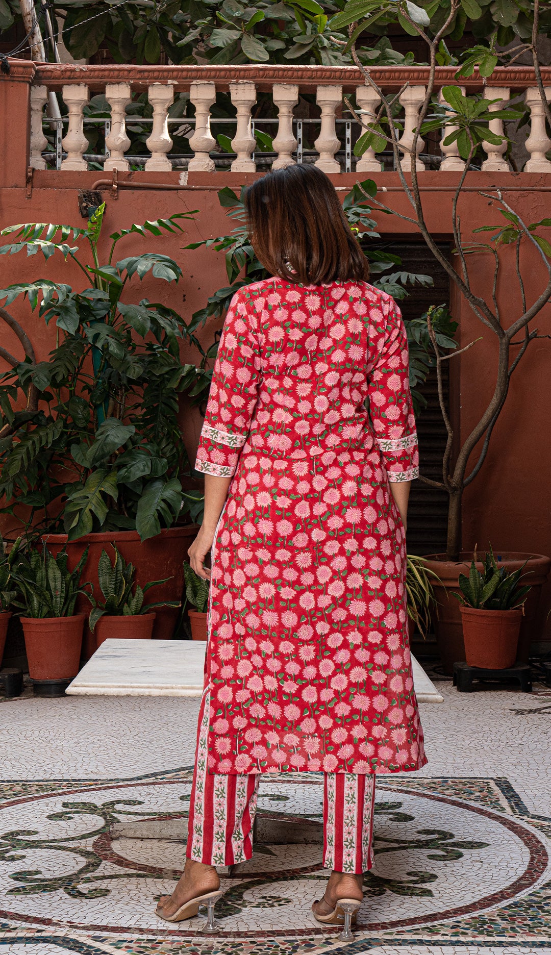 Nusrat Sanganeri Hand Block Cotton Kurta - Red