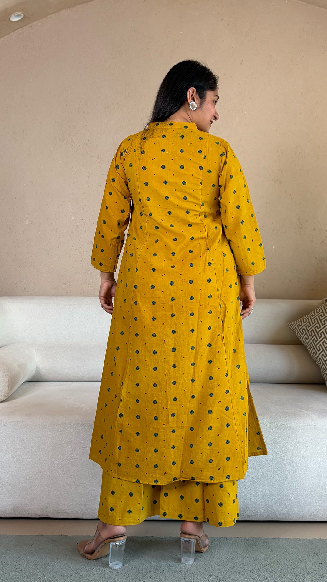 Aditi Ajrakh Kali Kurta In Cotton - Yellow