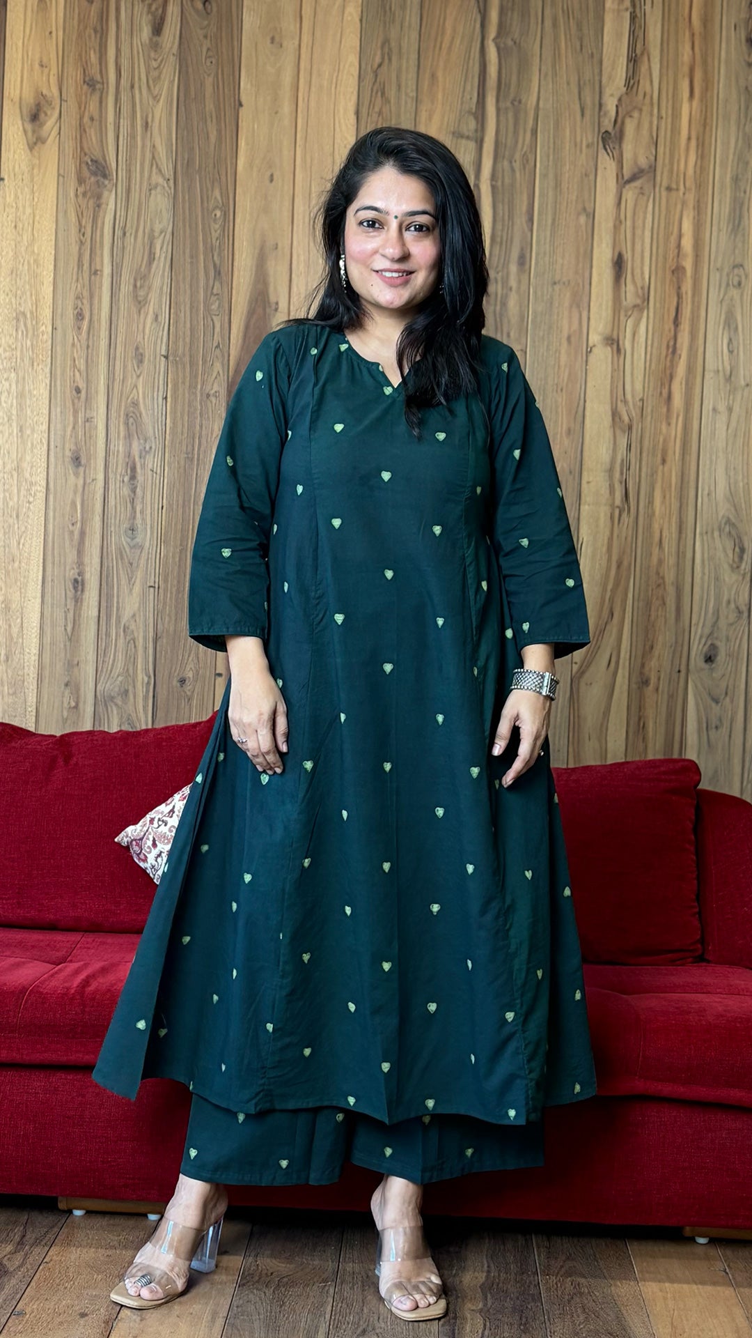 The Hearts Dabu Kali Kurta In Green