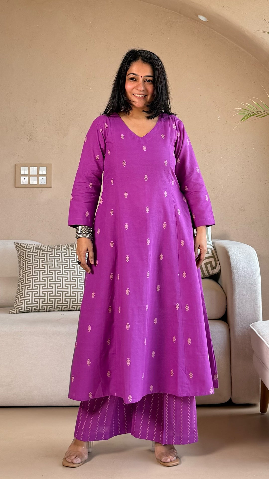 Nargis Handwoven Cotton Kurta- Lavender