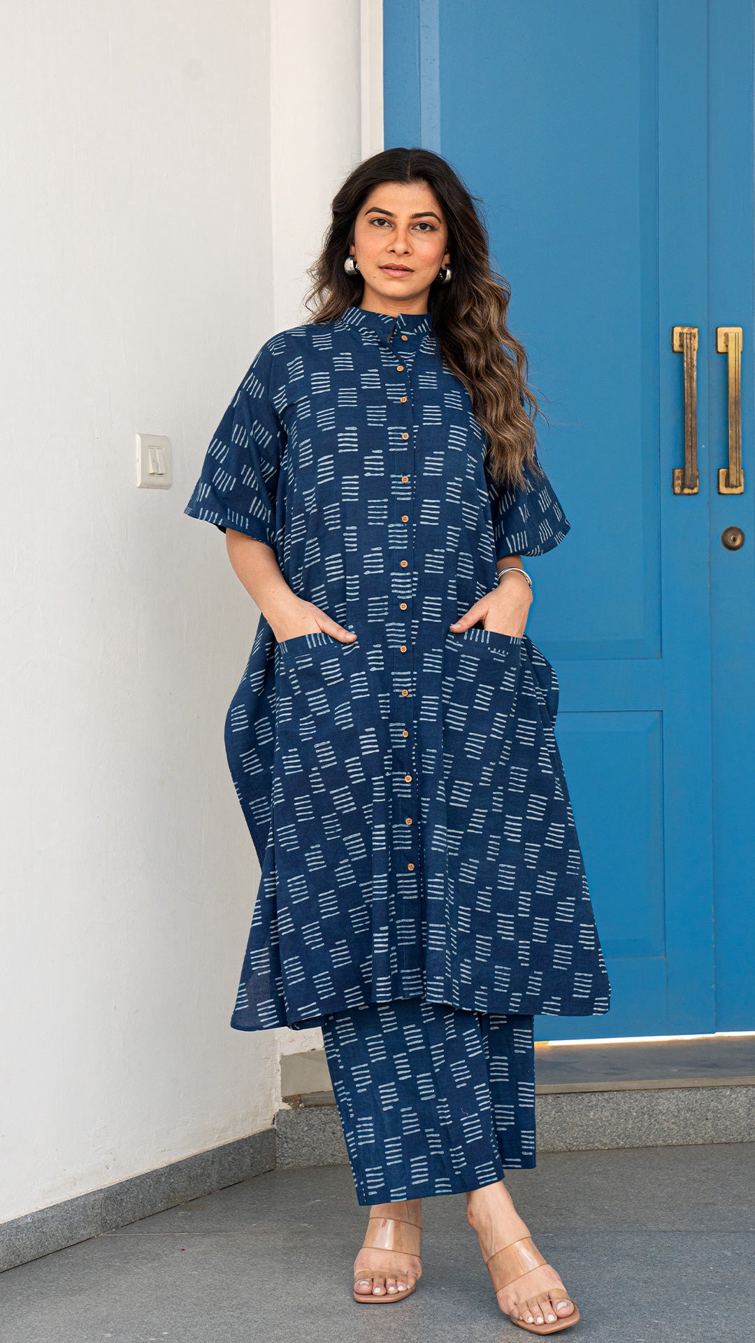 Mirah Indigo Dabu Kaftan Co-ord Set In Cotton