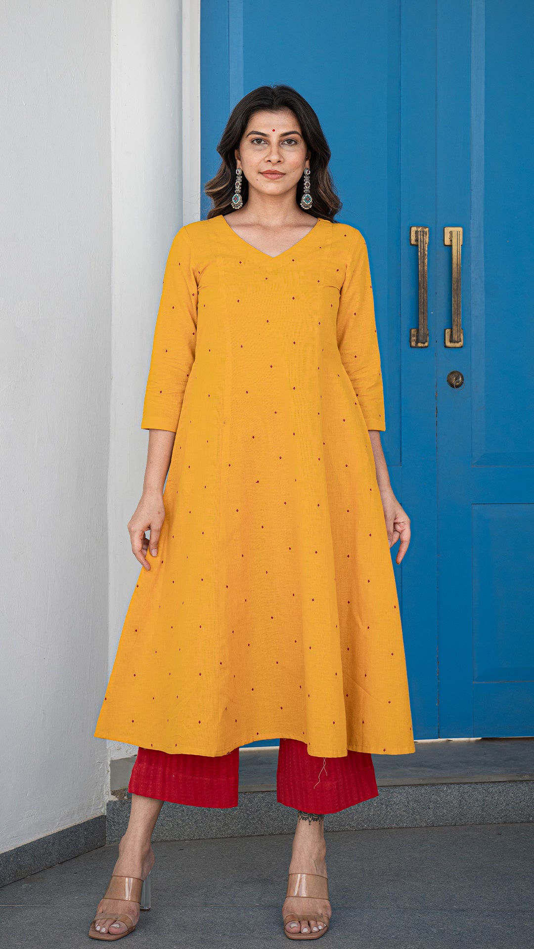 Shambhavi Hand Woven Kali Cotton Kurta - Yellow