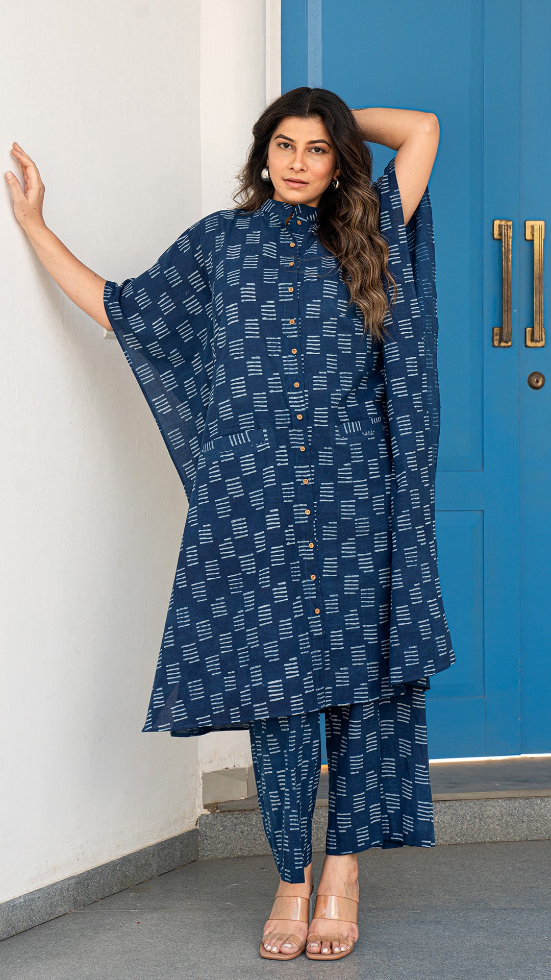 Mirah Indigo Dabu Kaftan Co-ord Set In Cotton