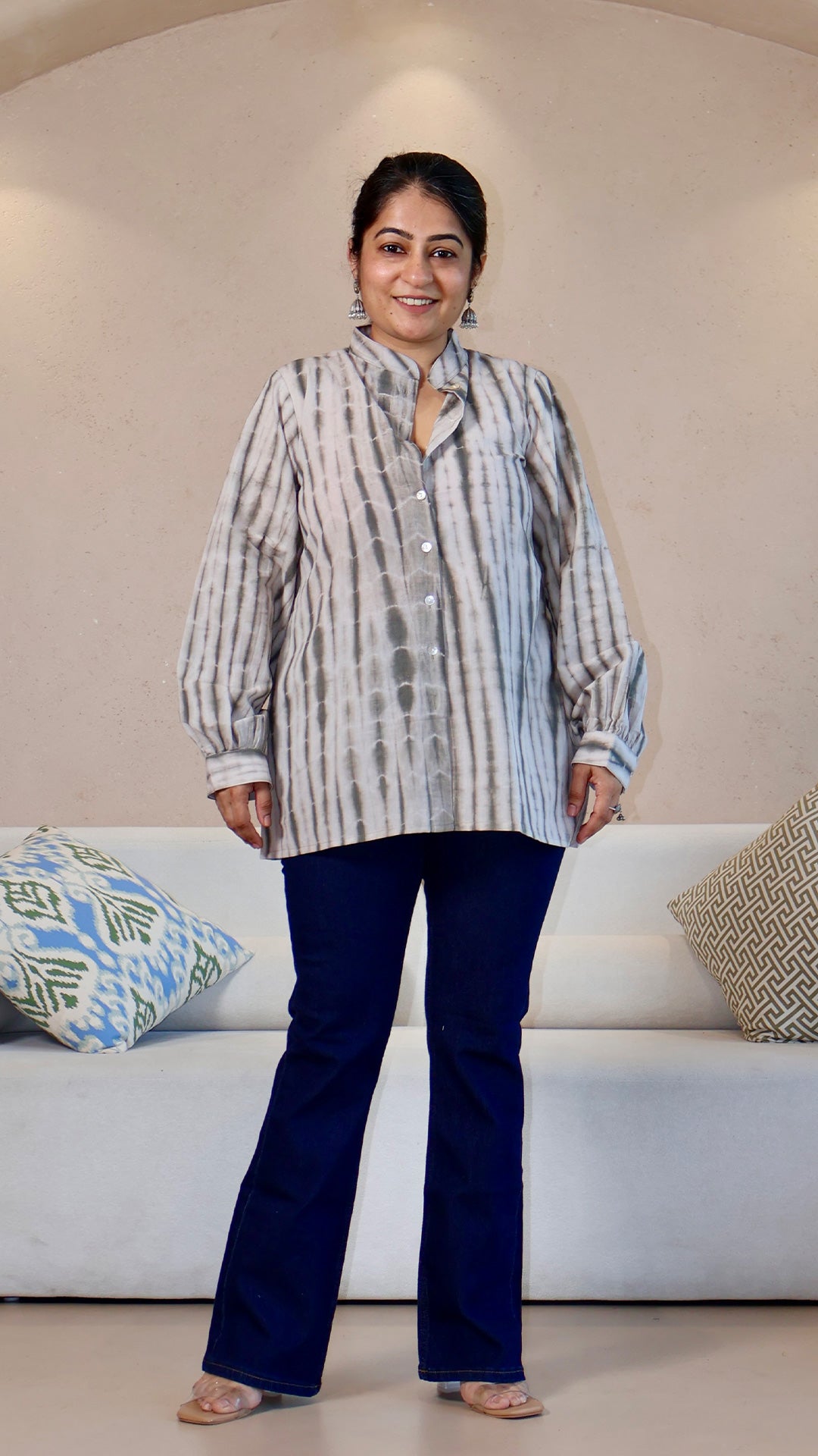 Grey Shibori Cotton Button Down Shirt