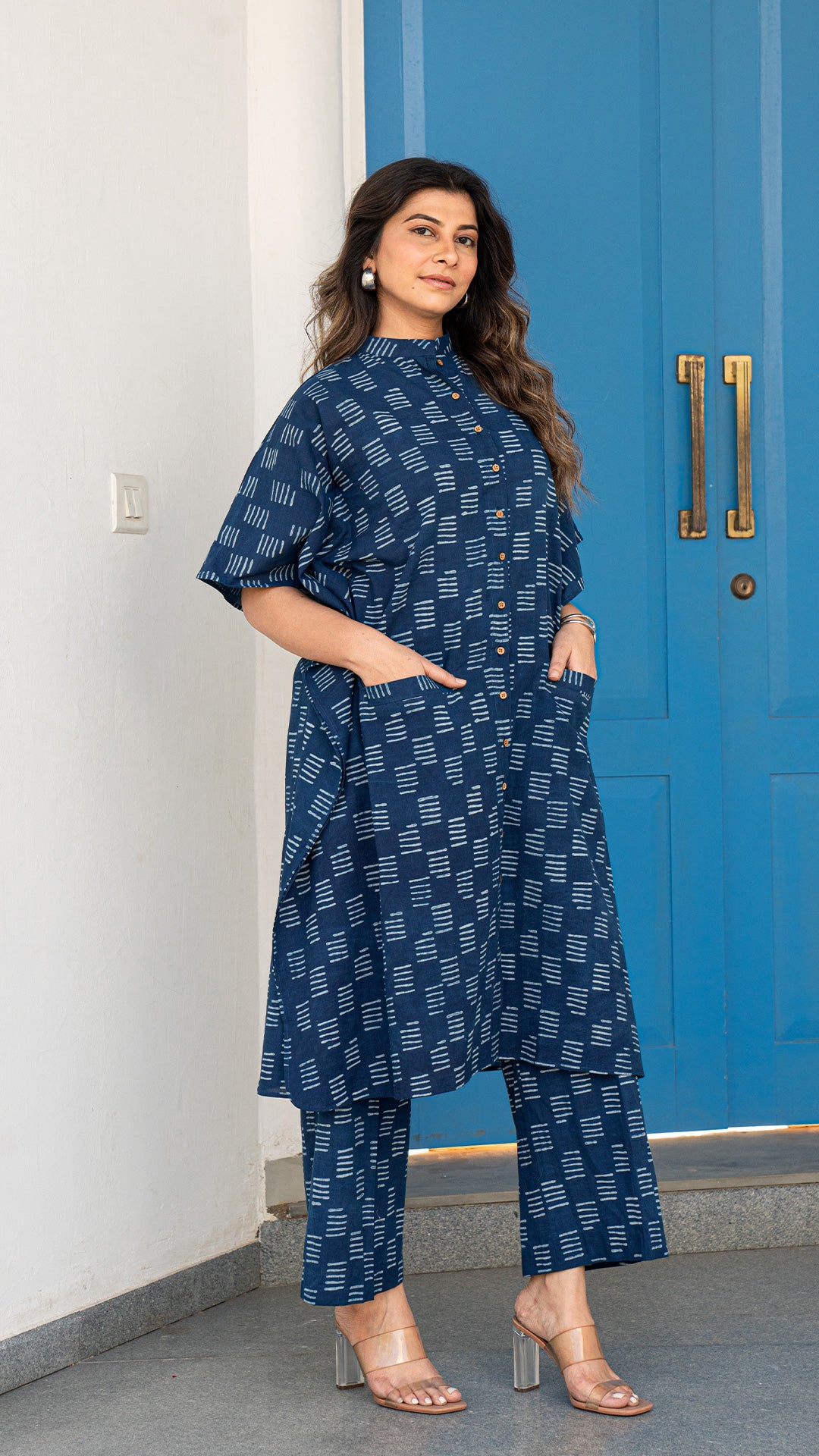 Mirah Indigo Dabu Kaftan Co-ord Set In Cotton