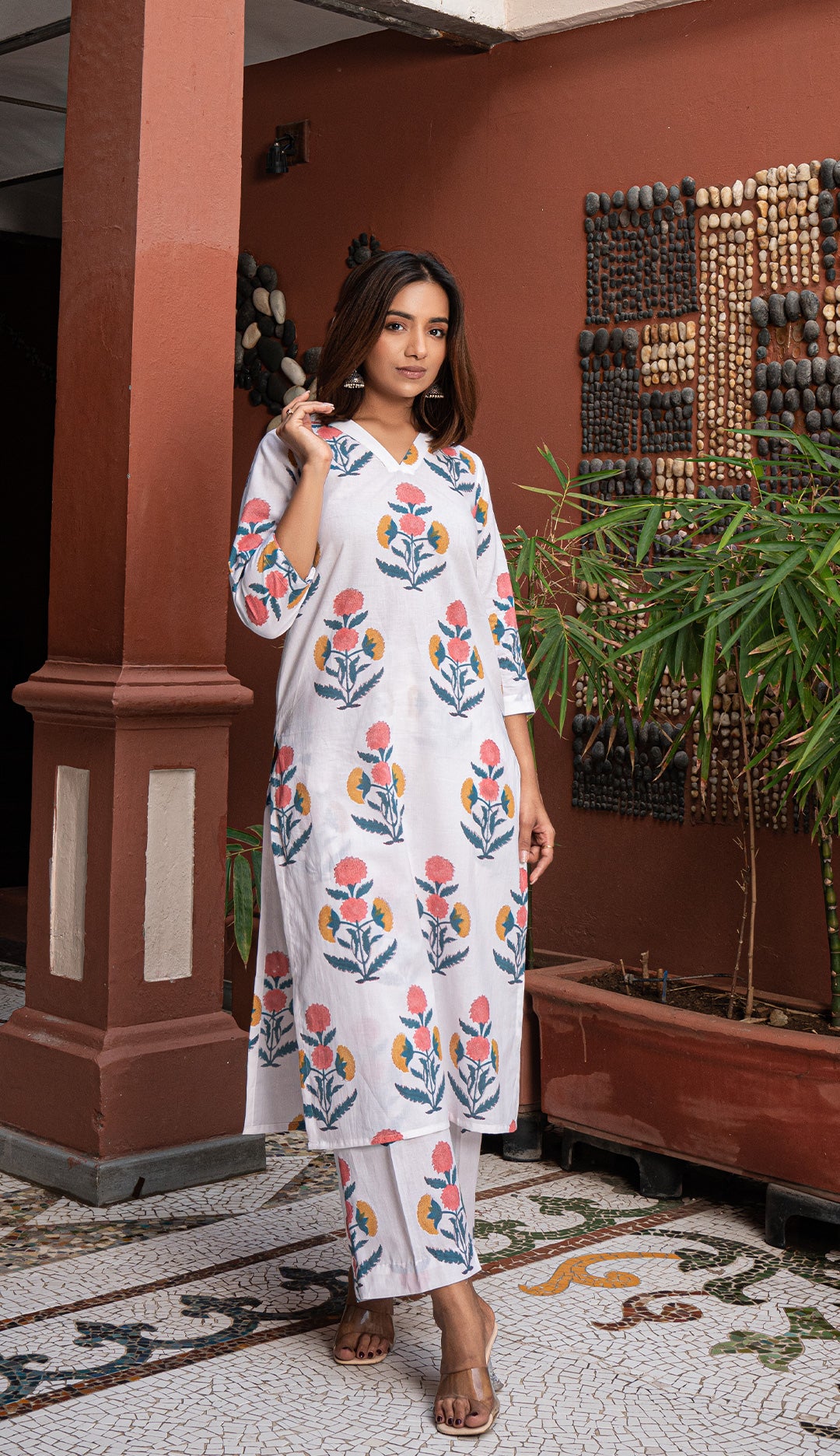 Shiffa Sanganeri Hand Block Cotton Kurta -White