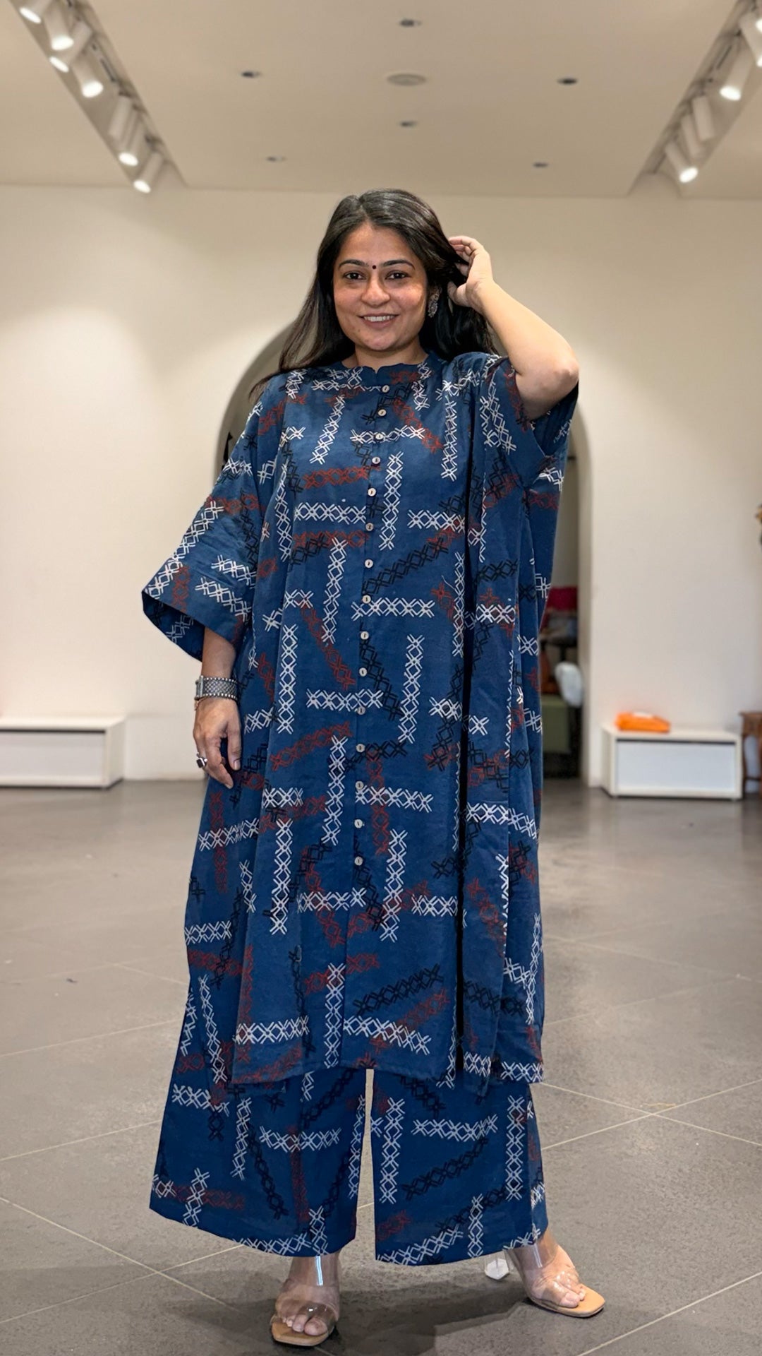 March Ajrakh Cotton Kaftan Co-ord - Indigo