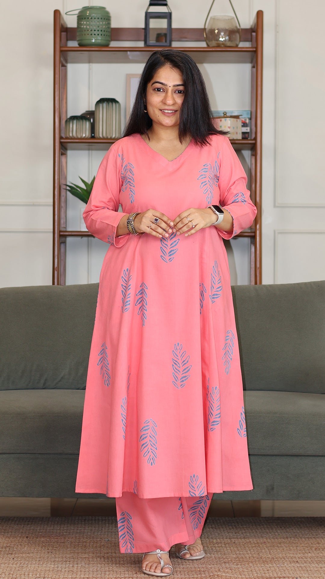 Nora Hand Block Cotton Kurta - Peach